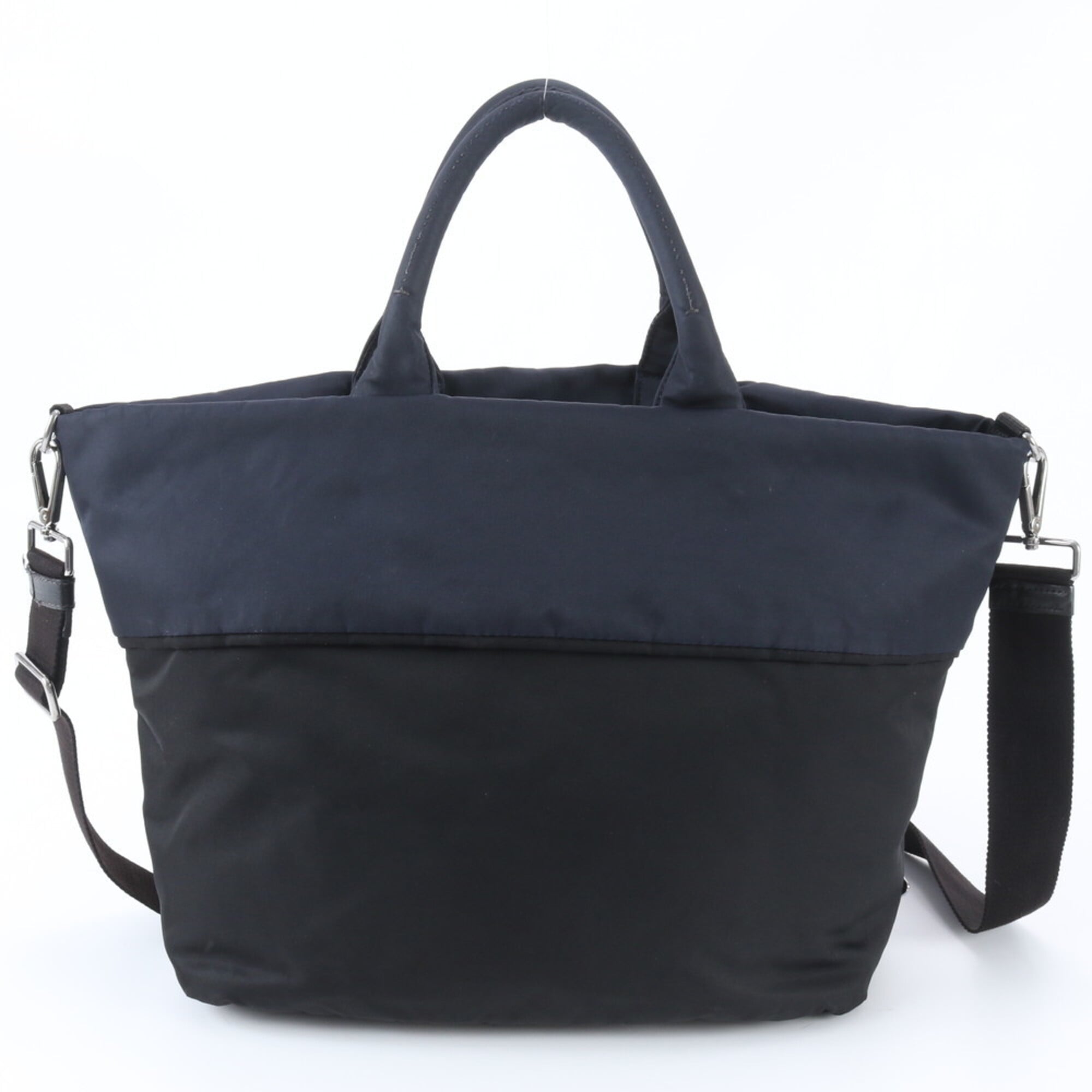 Prada Black Navy White Nylon Leather Shoulder Bag (Pre-Owned)