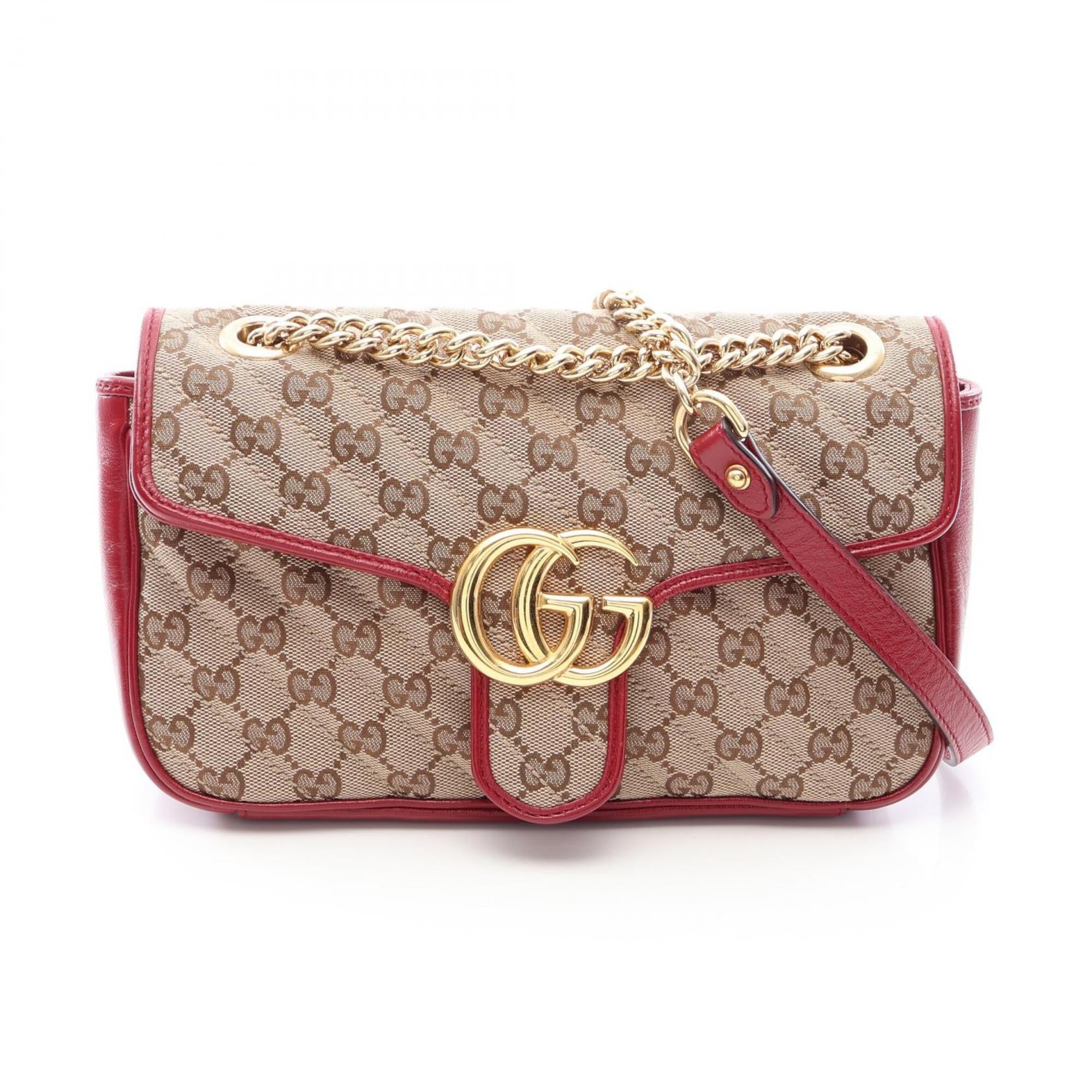 Gucci Beige Red Color Canvas Leather Handbag Shoulder Bag (Pre-Owned)