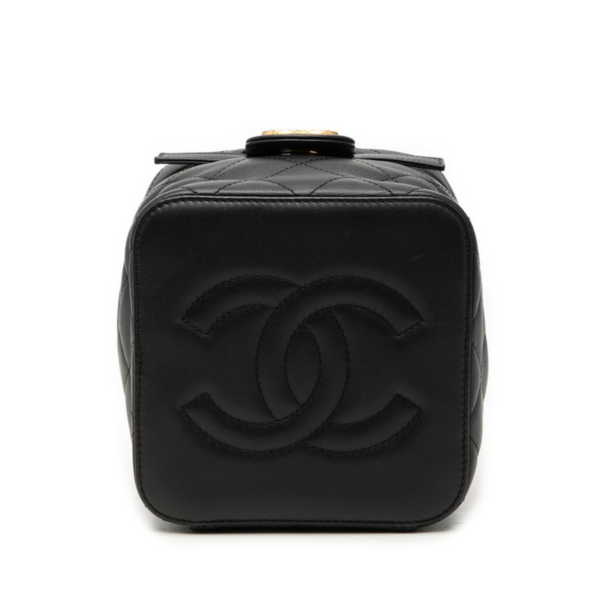 Chanel Black Leather Shoulder Bag Vanity Bag (Pre-Owned)