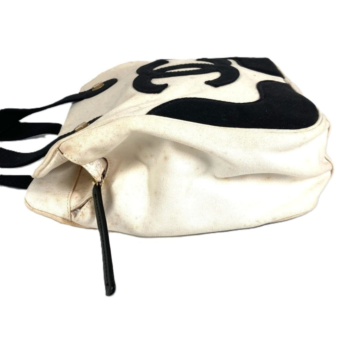 Chanel Black White Canvas Handbag Tote Bag (Pre-Owned)