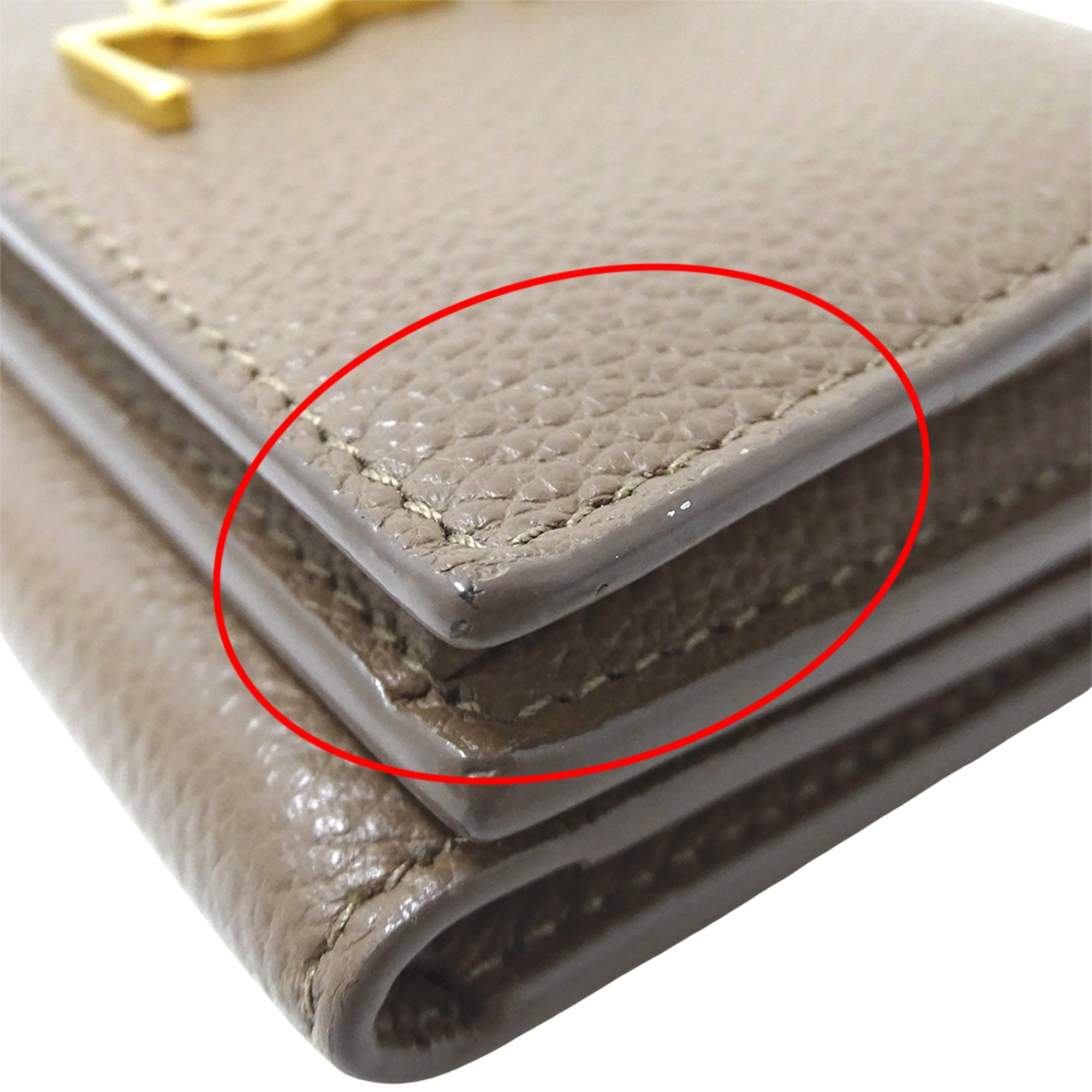 Saint Laurent Beige Brown Leather Wallet (Tri-Fold) (Pre-Owned)