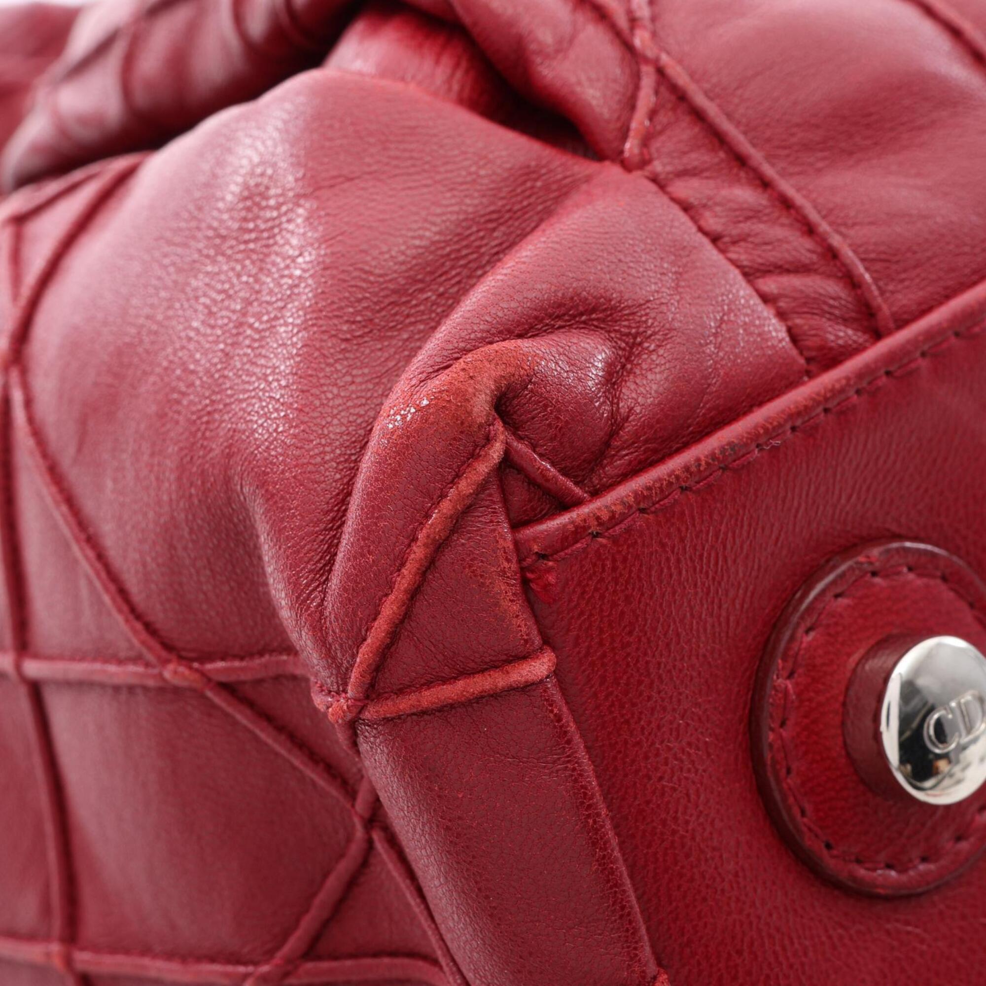 Christian Dior Red Color Leather Handbag Tote Bag (Pre-Owned)