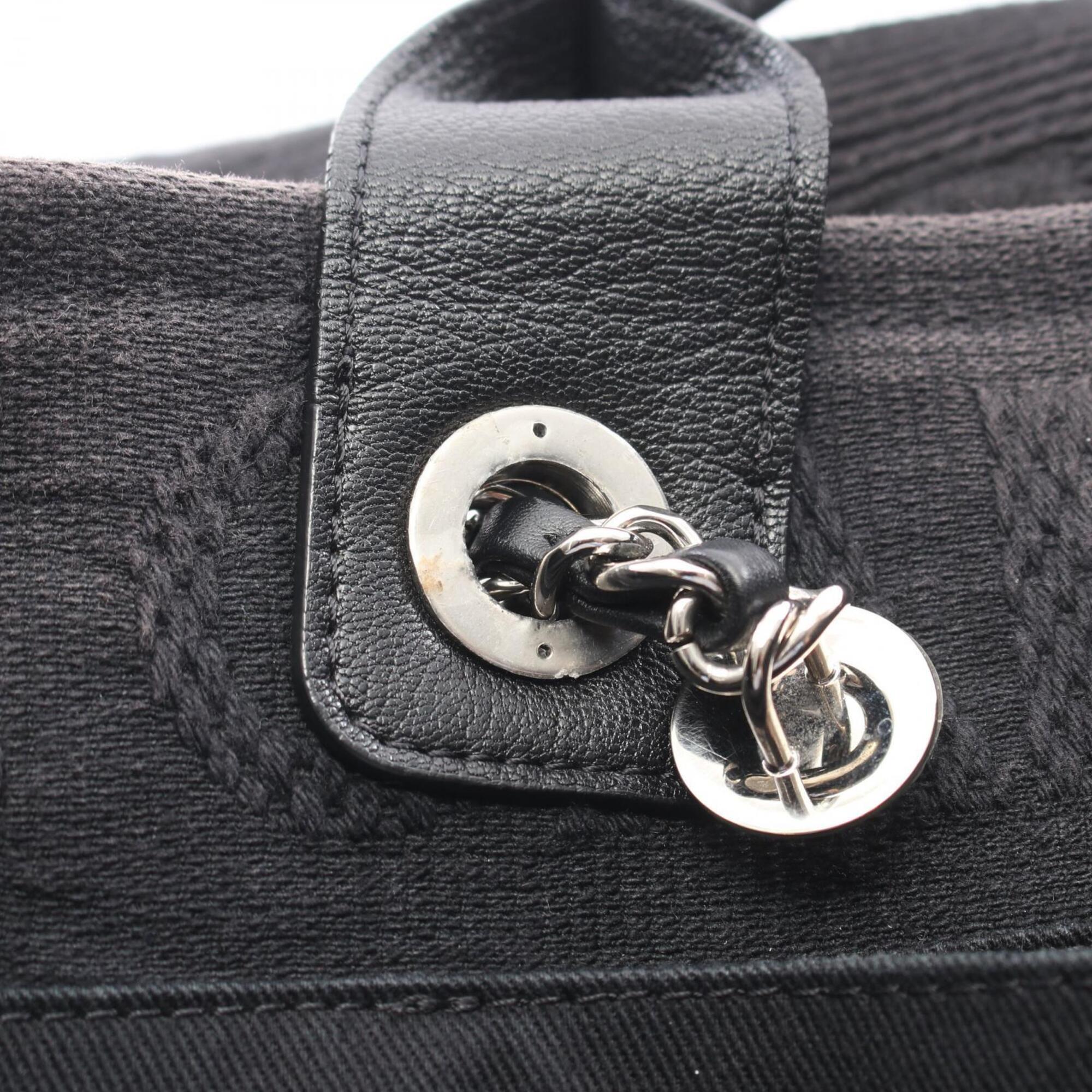 Chanel Black Leather Fabric Handbag Tote Bag (Pre-Owned)