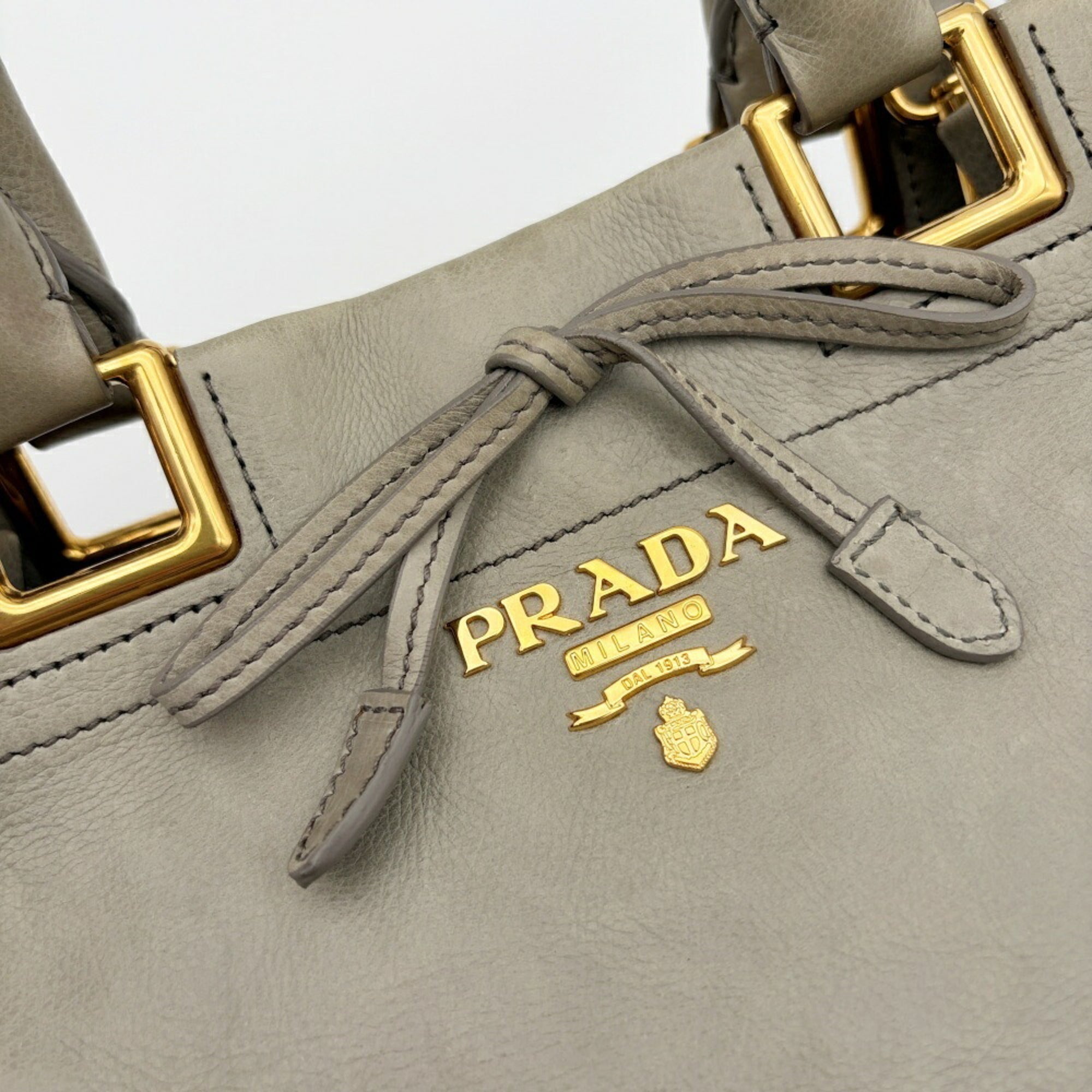 Prada Grayish Leather Handbag Shoulder Bag (Pre-Owned)