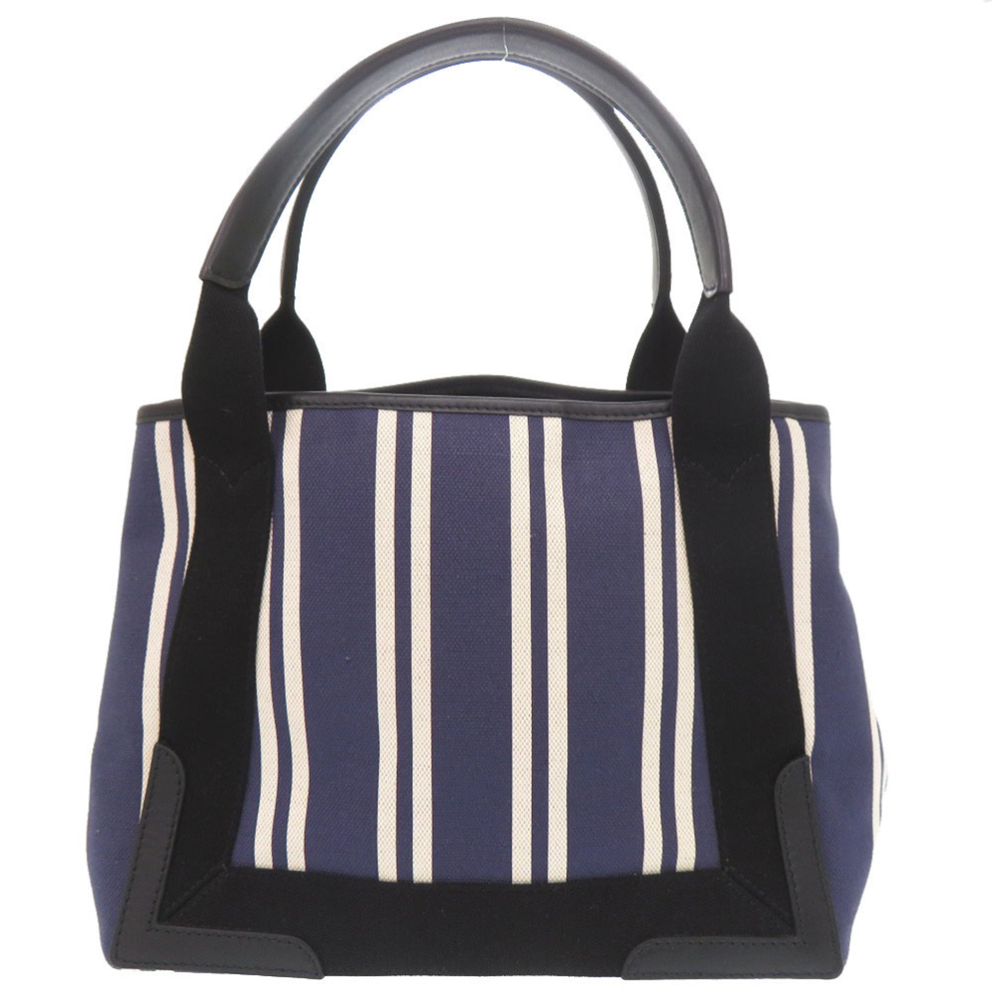 Balenciaga Black Navy White Canvas Leather Handbag Tote Bag (Pre-Owned)