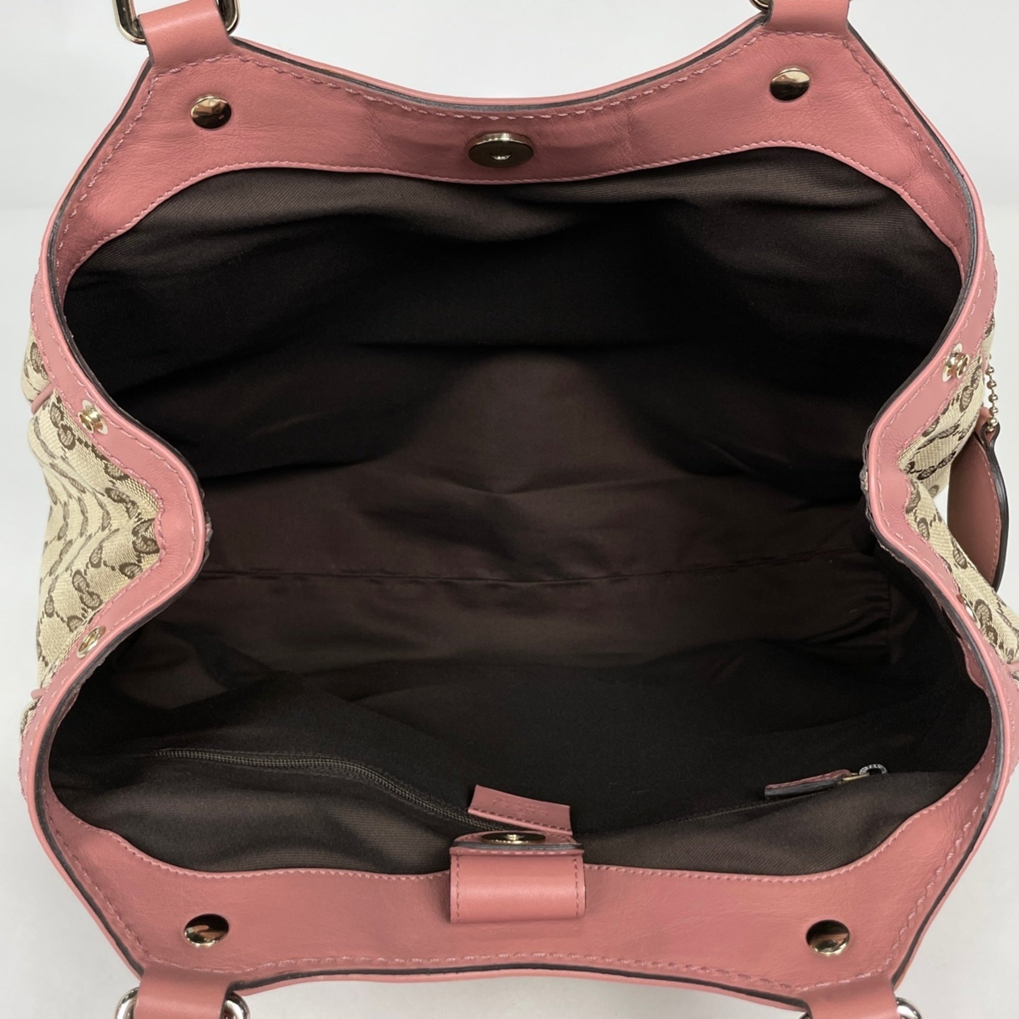 Gucci Beige Pink Gg Canvas Leather Handbag (Pre-Owned)