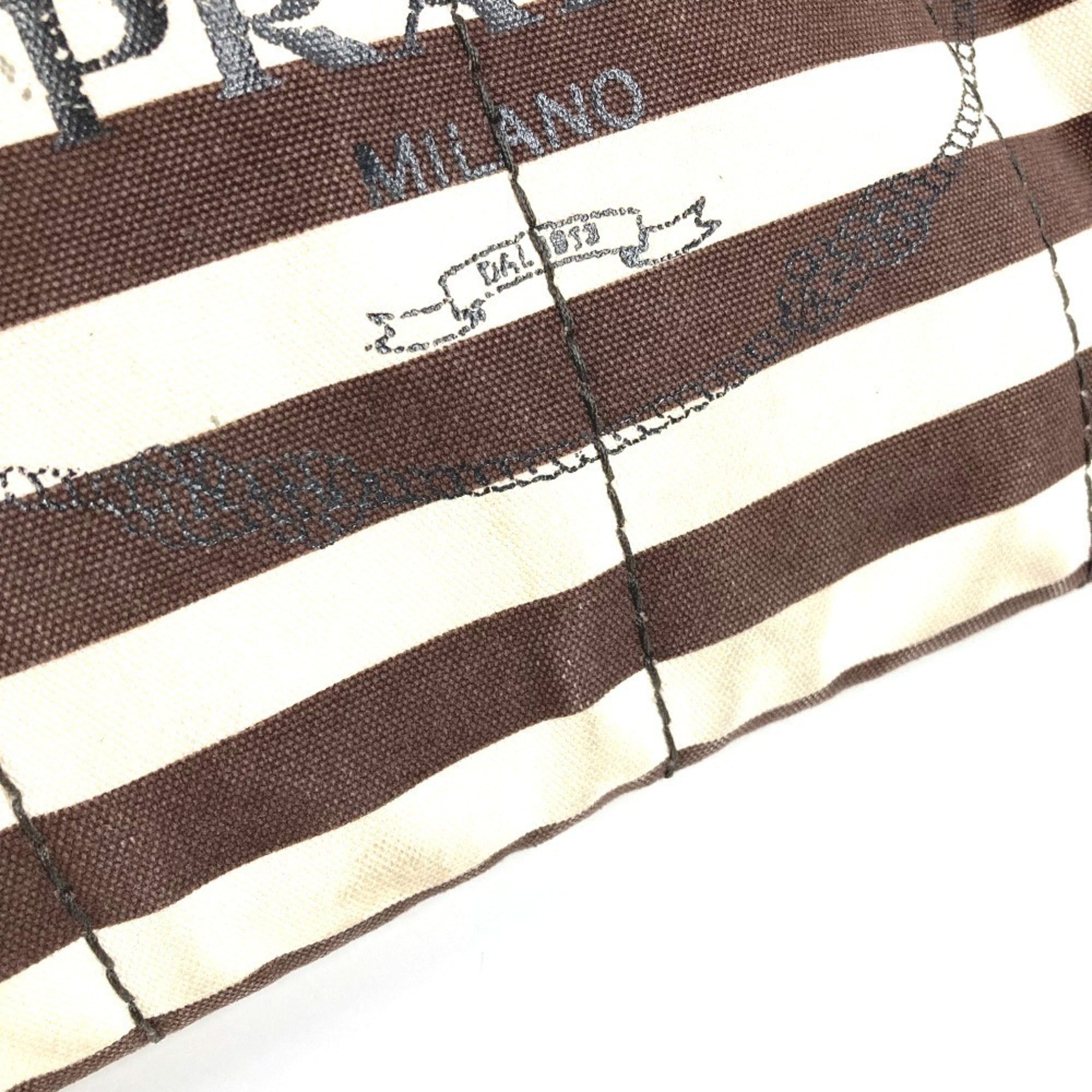 Prada Brown White Canvas Handbag Tote Bag (Pre-Owned)