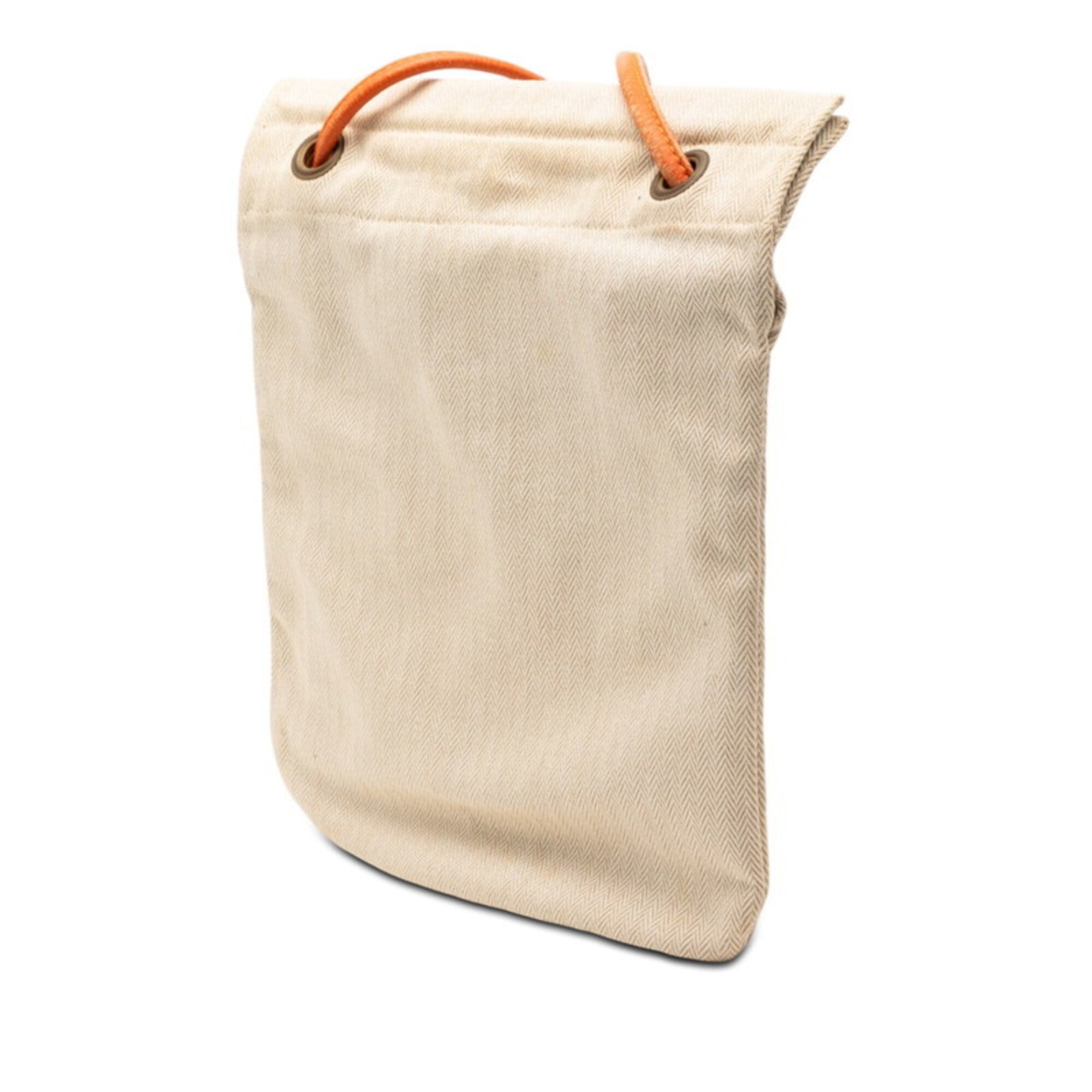 Hermes Beige Orange Toile Chevron Leather Shoulder Bag (Pre-Owned)
