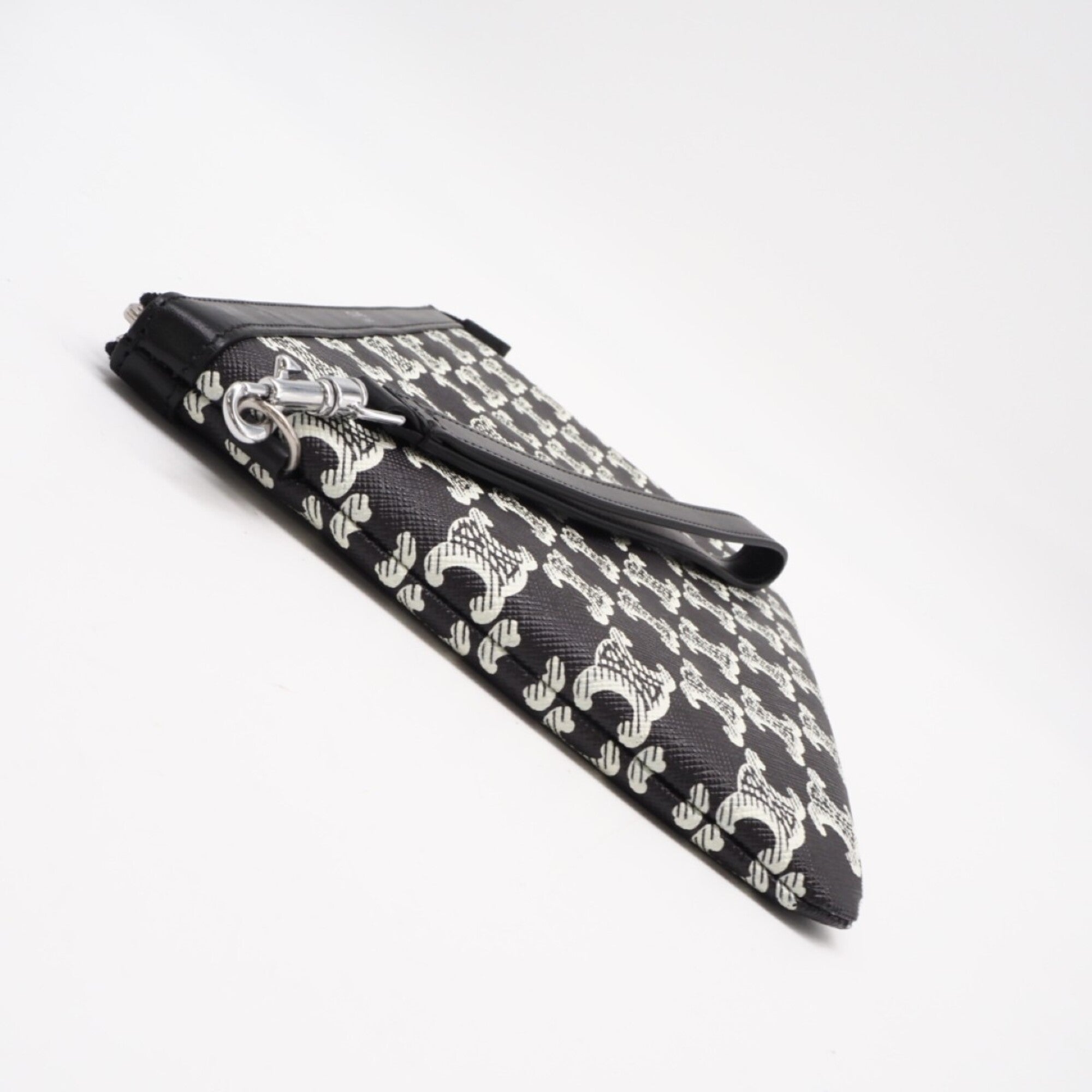 Celine Black White Coated Canvas Clutch Bag (Pre-Owned)