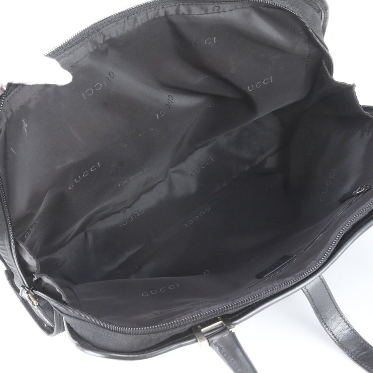Gucci Black Leather Nylon Handbag Shoulder Bag Tote Bag (Pre-Owned)