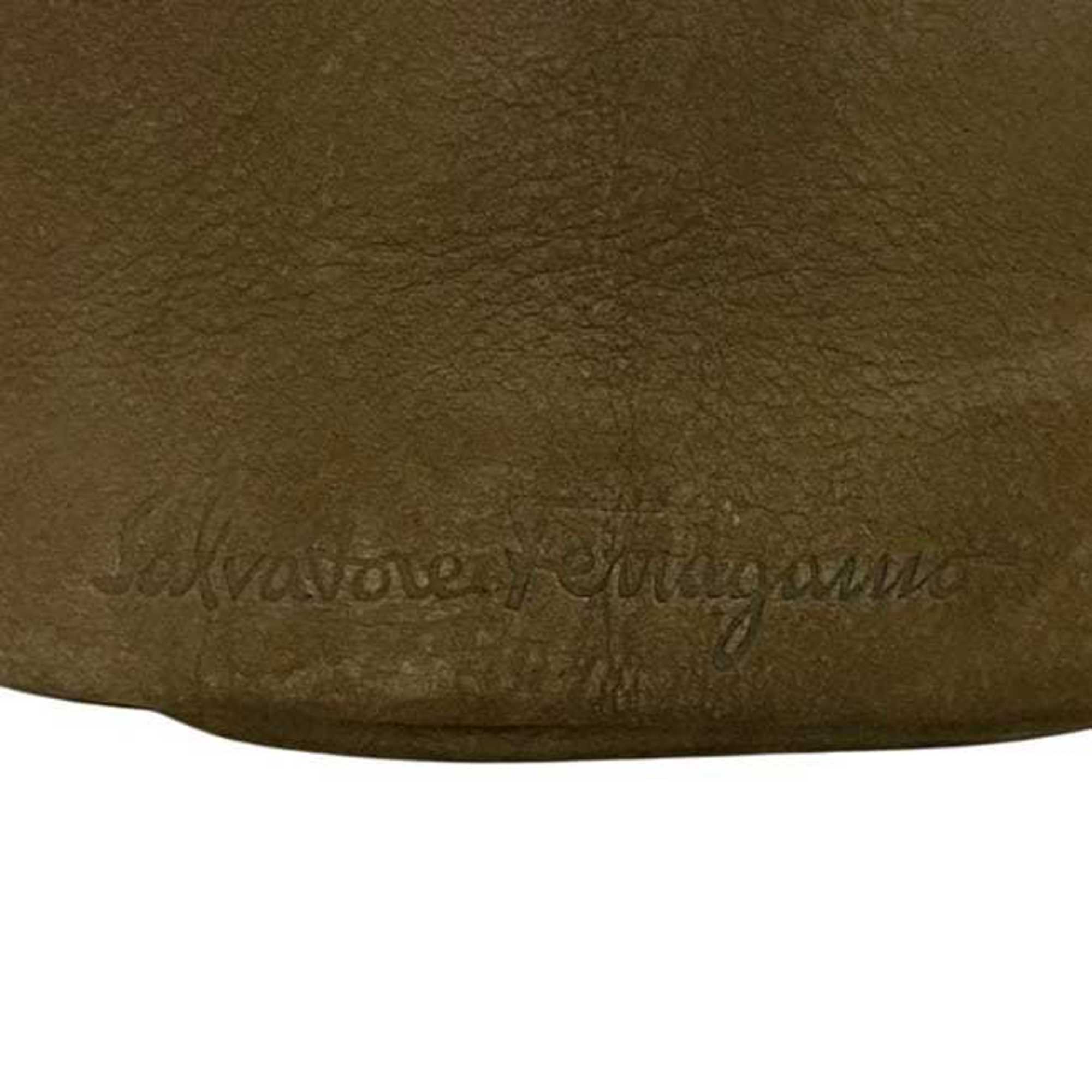 Salvatore Ferragamo Green Khaki Suede Leather Handbag (Pre-Owned)