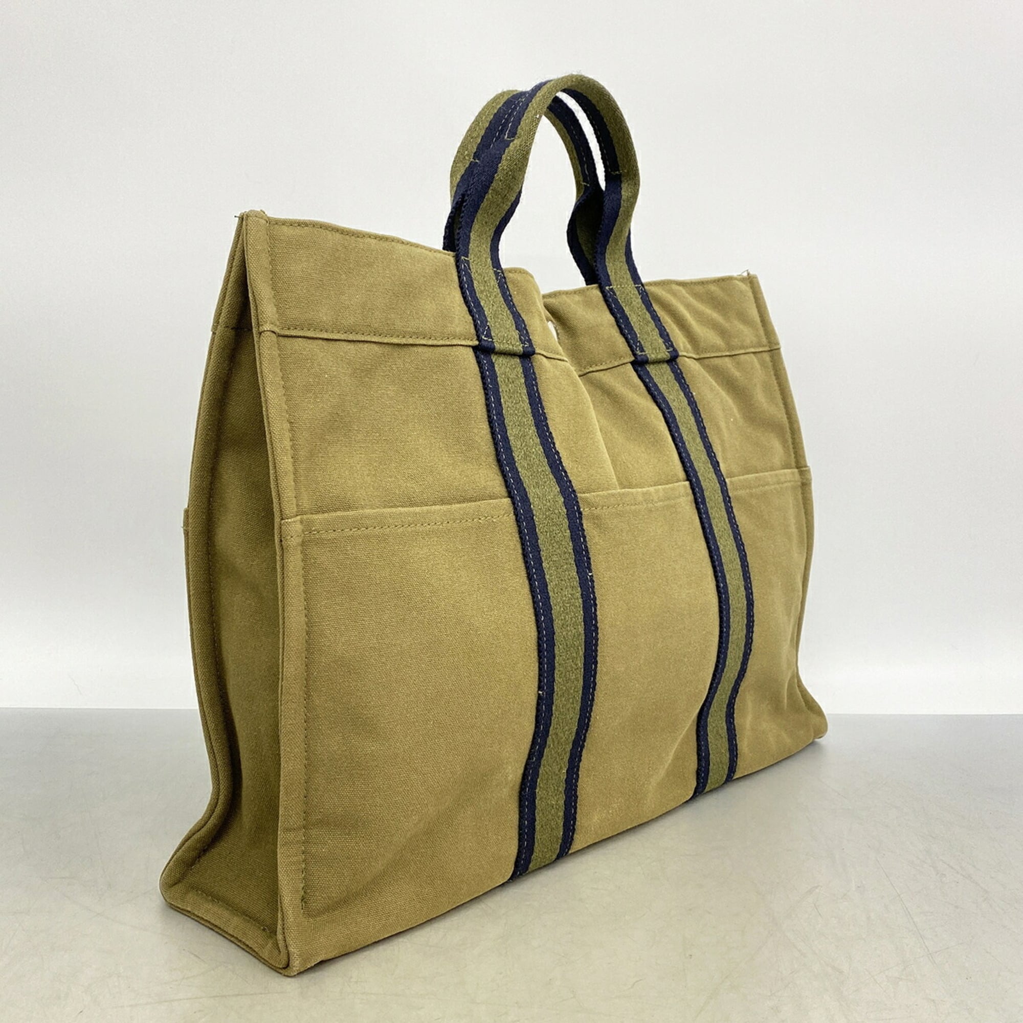 Hermes Khaki Canvas Tote Bag (Pre-Owned)