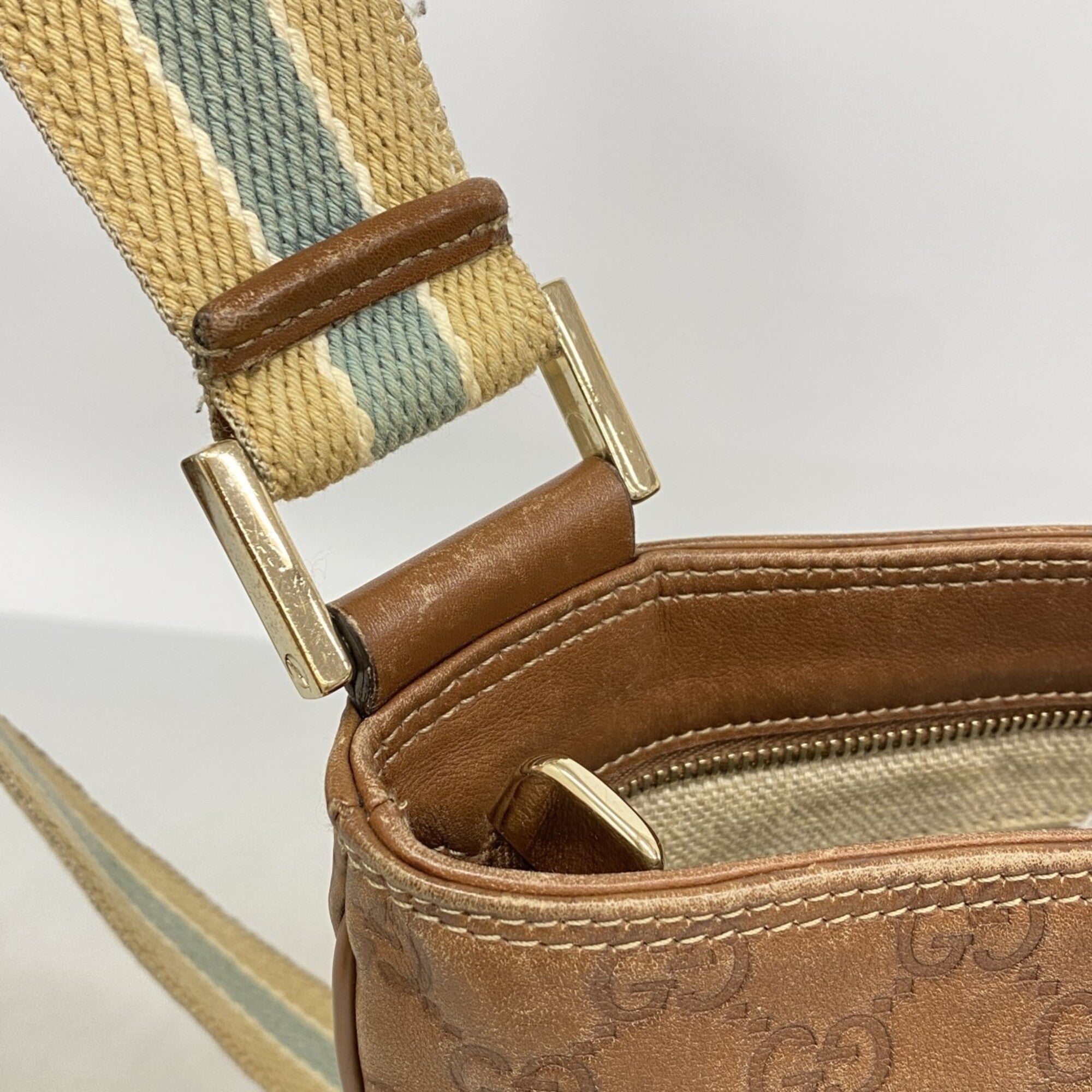 Gucci Beige Brown Canvas Leather Shoulder Bag (Pre-Owned)