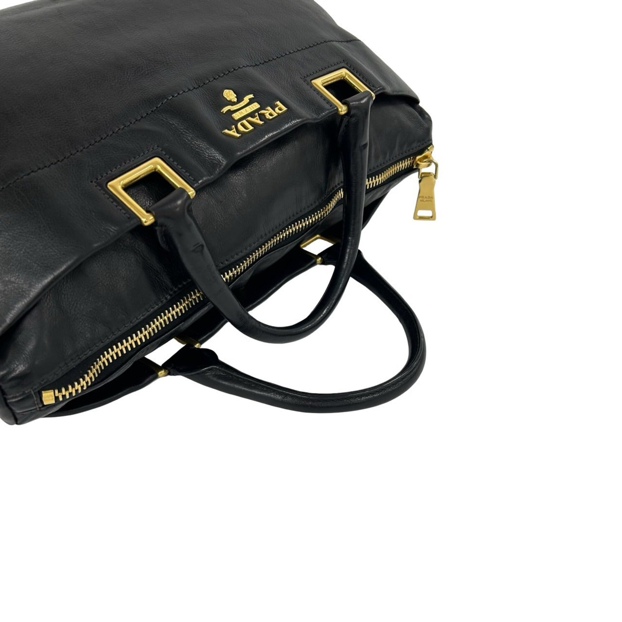 Prada Black Leather Boston Bag Handbag Shoulder Bag (Pre-Owned)