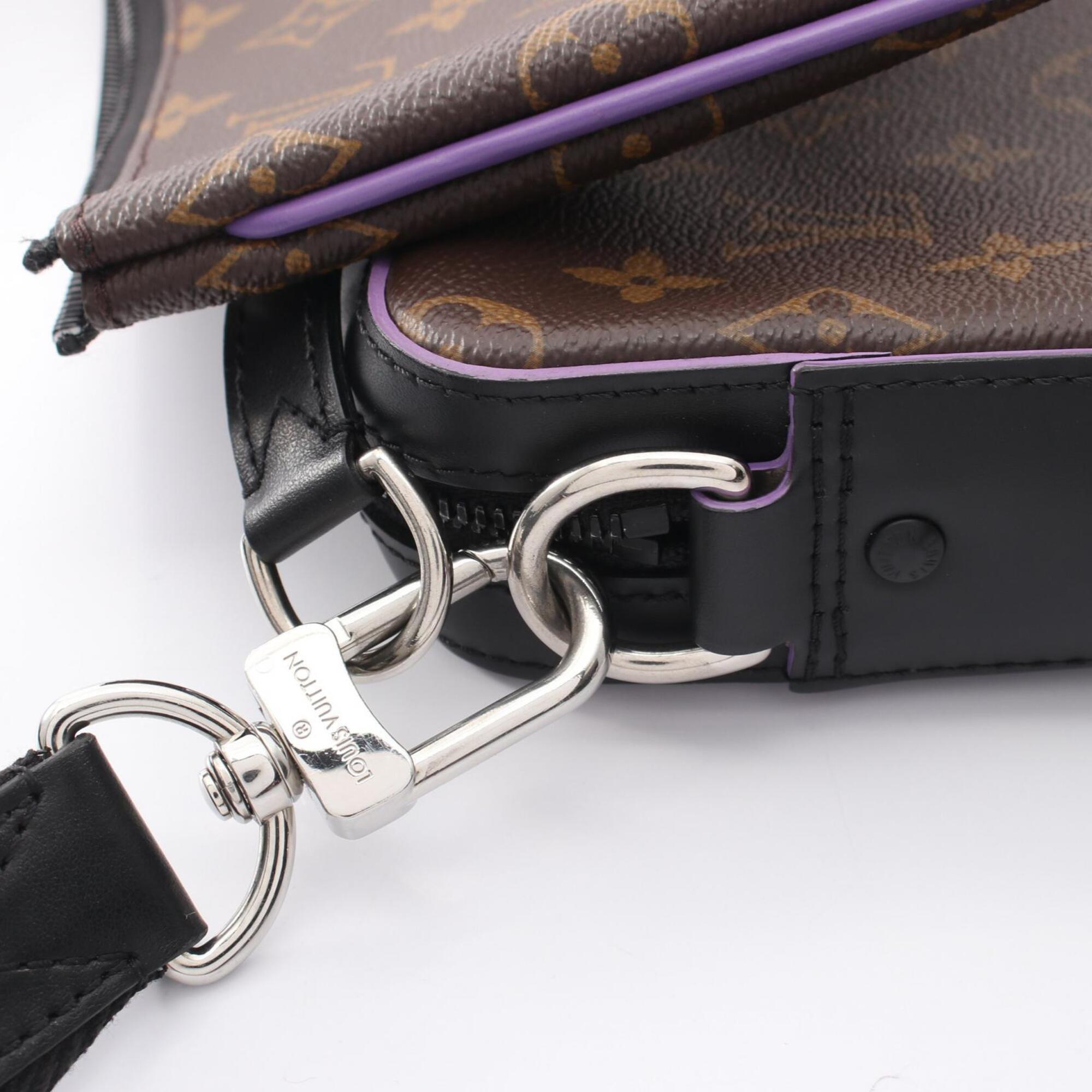 Louis Vuitton Black Brown Purple Leather Coated Canvas Handbag Shoulder Bag (Pre-Owned)
