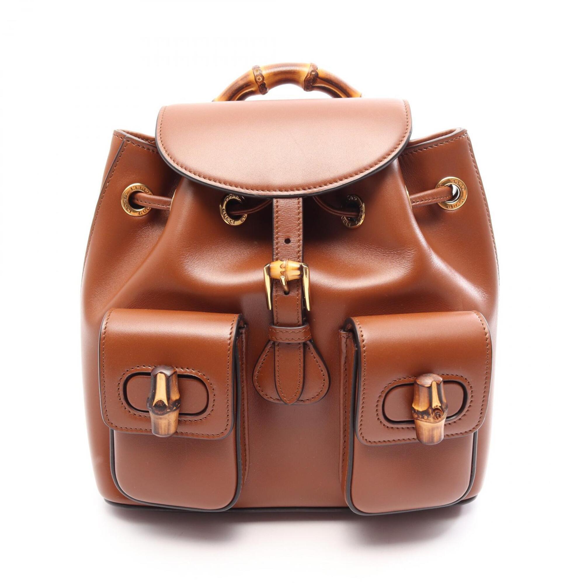 Gucci Brown Leather Backpack Handbag (Pre-Owned)