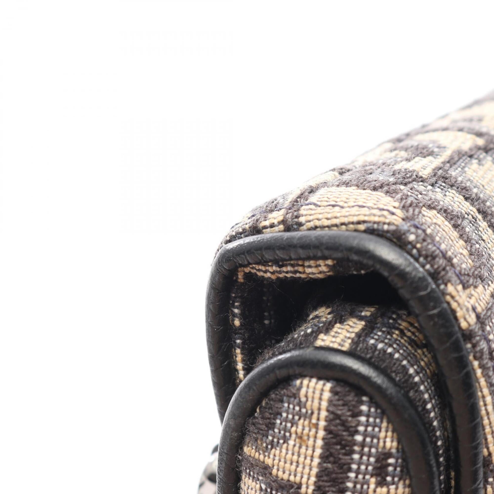 Christian Dior Black Ivory Navy Jacquard Leather Handbag Saddle Bag Shoulder Bag (Pre-Owned)