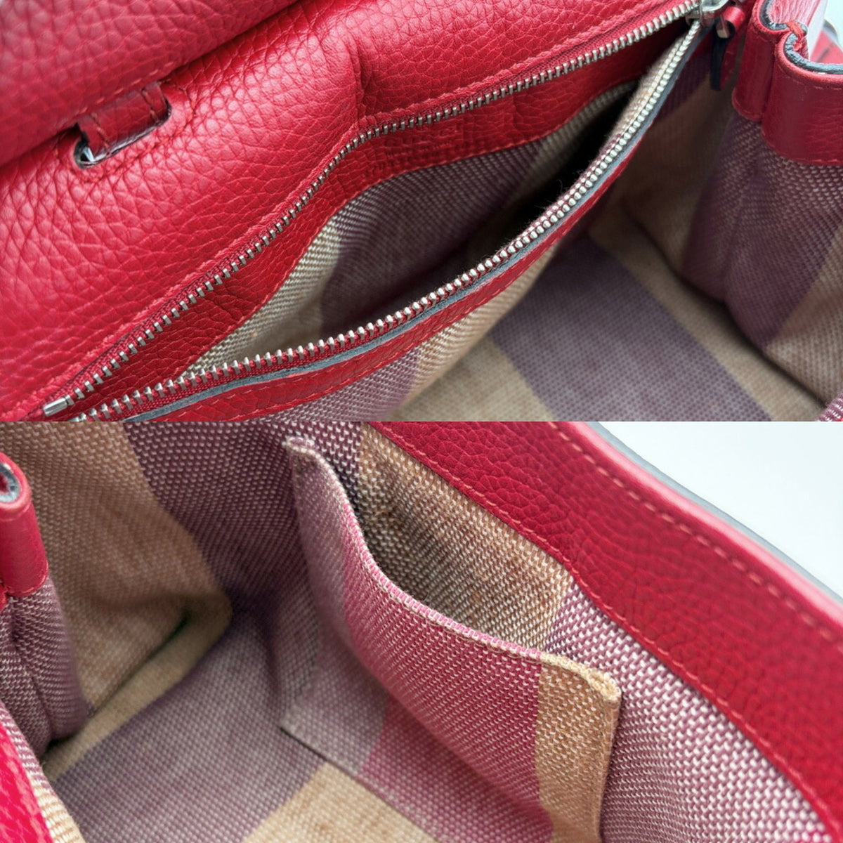 Gucci Bamboo Red Color Leather Handbag Shoulder Bag (Pre-Owned)