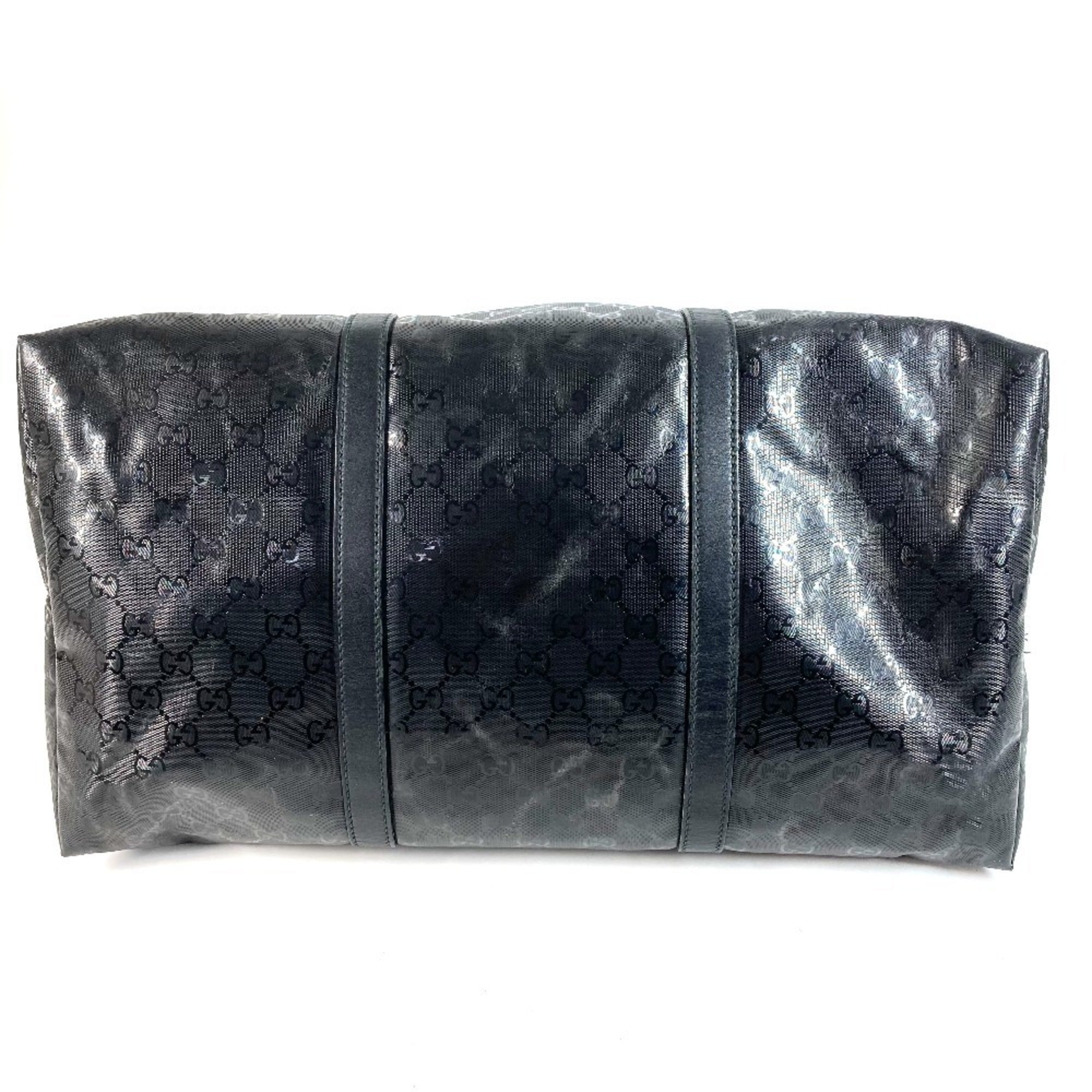 Gucci Gg Imprimé Black Leather Gg Imprimé Boston Bag Shoulder Bag Tote Bag (Pre-Owned)