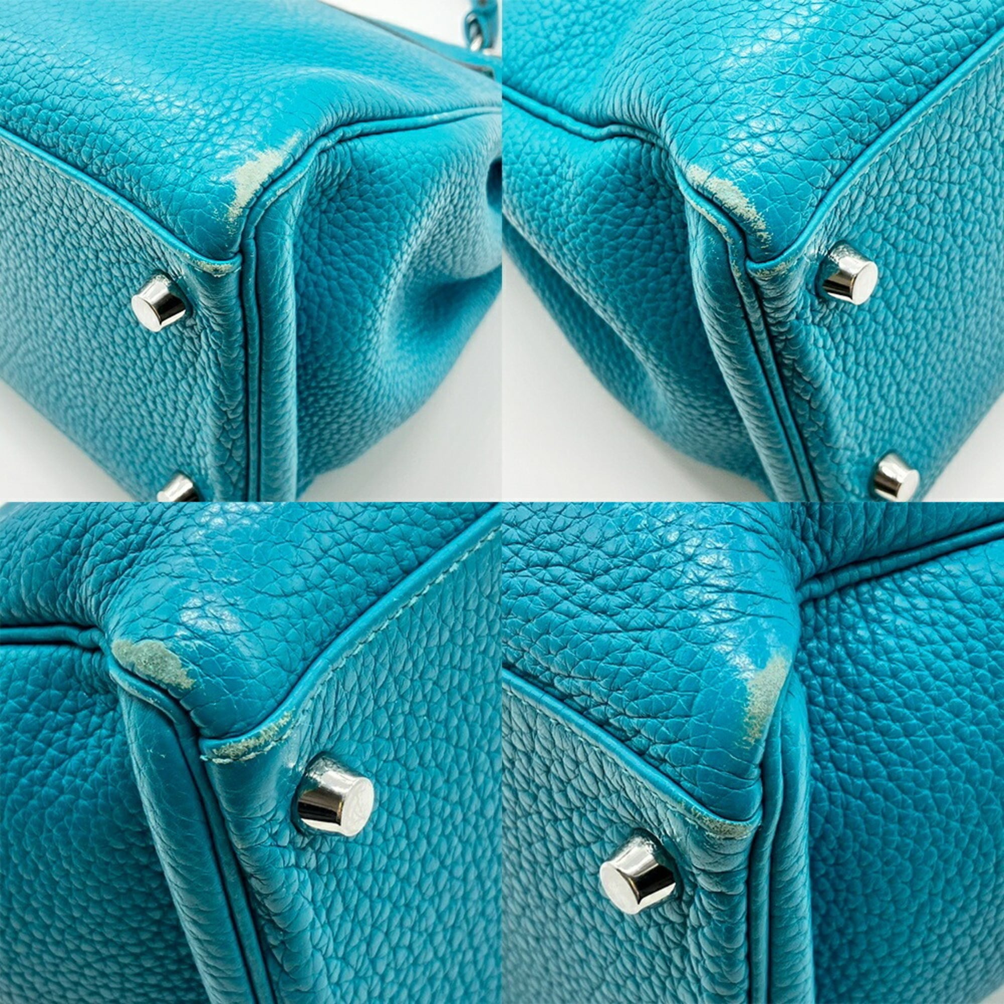 Hermes Kelly Turquoise Blue Taurillon Clemence Leather Handbag Shoulder Bag (Pre-Owned)