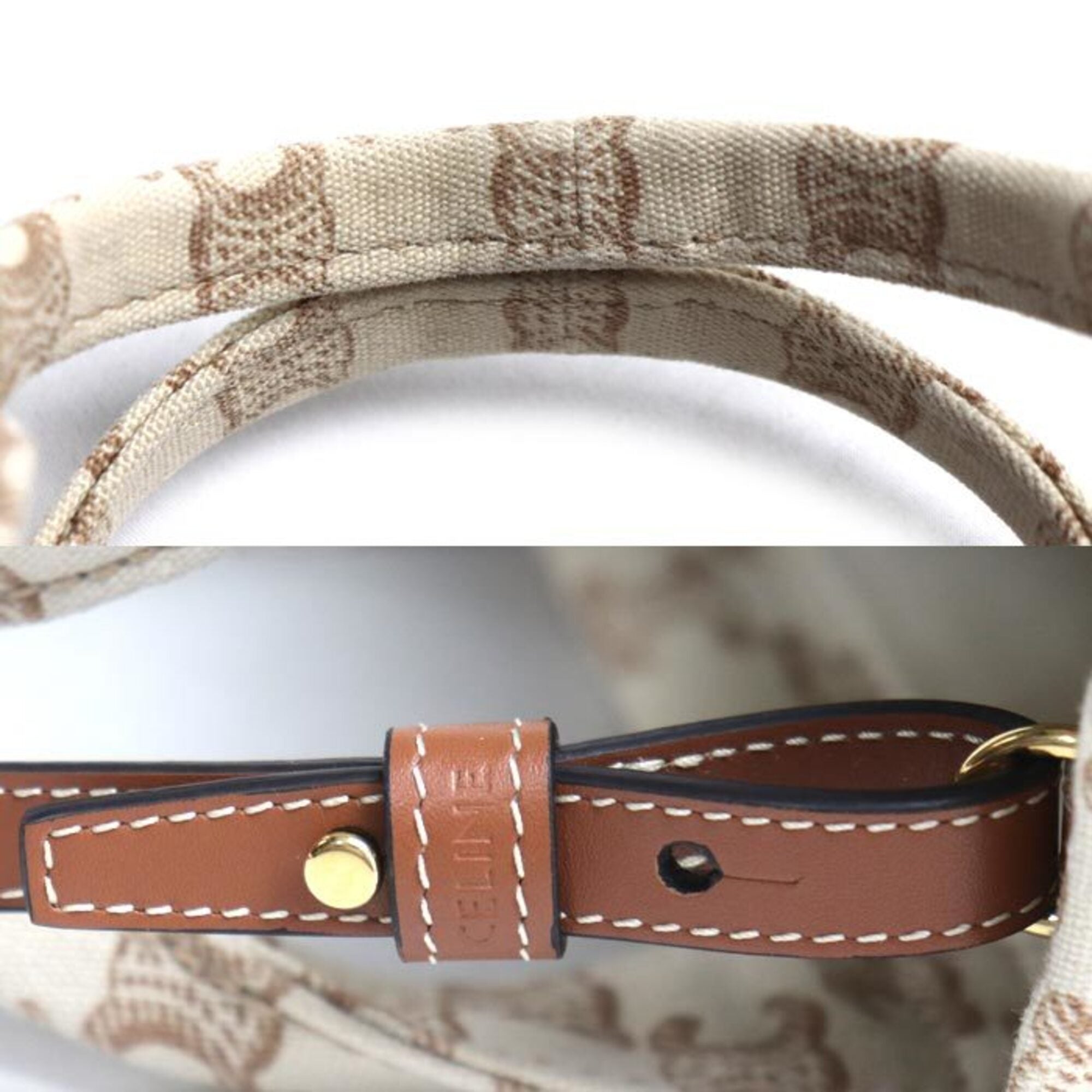 Celine Beige Brown Canvas Leather Shoulder Bag (Pre-Owned)