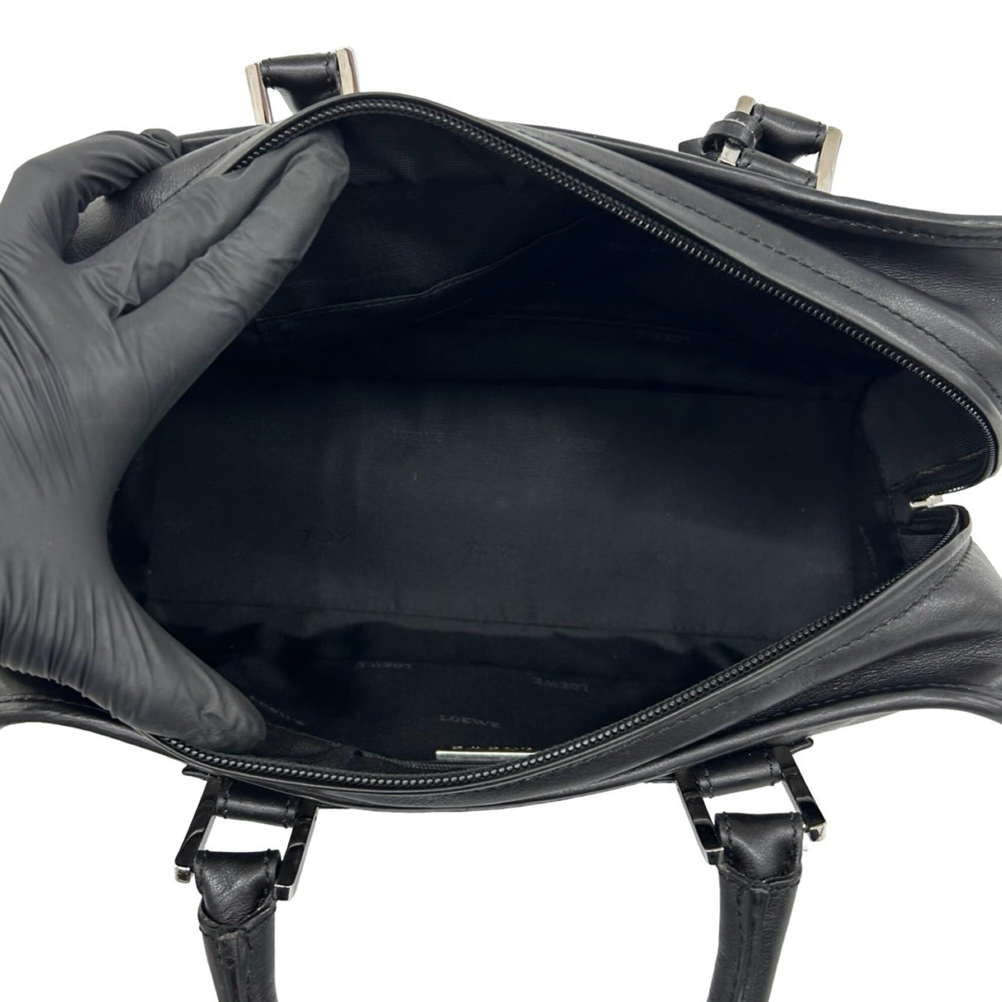 Loewe Black Leather Boston Bag Handbag Tote Bag (Pre-Owned)