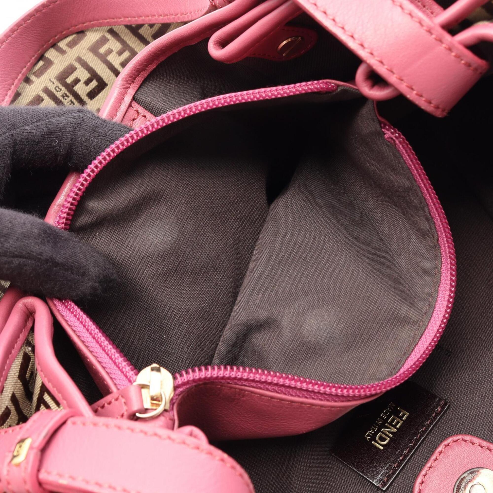 Fendi Beige Pink Canvas Leather Handbag Shoulder Bag (Pre-Owned)