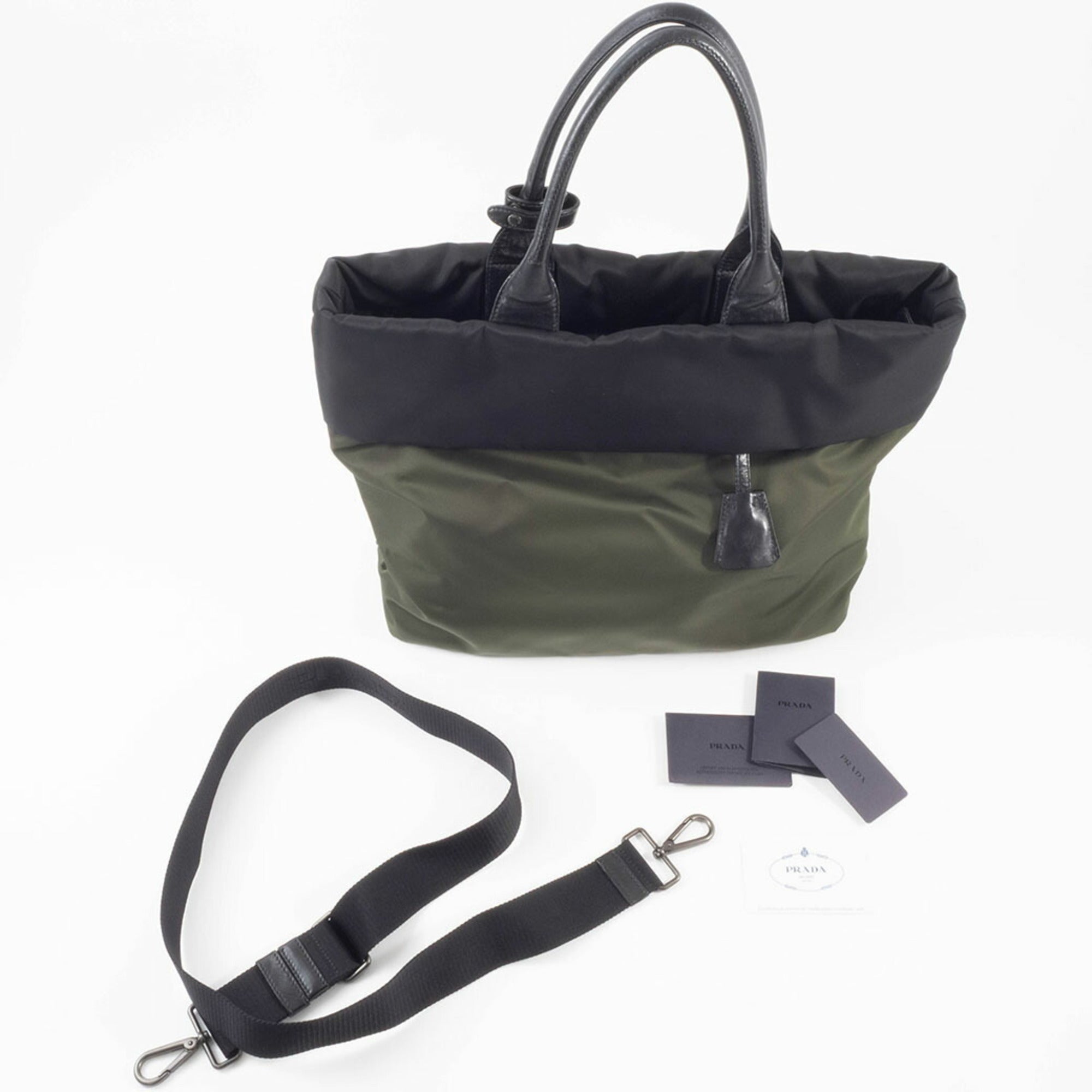 Prada Black Green Khaki Nylon Tote Bag (Pre-Owned)
