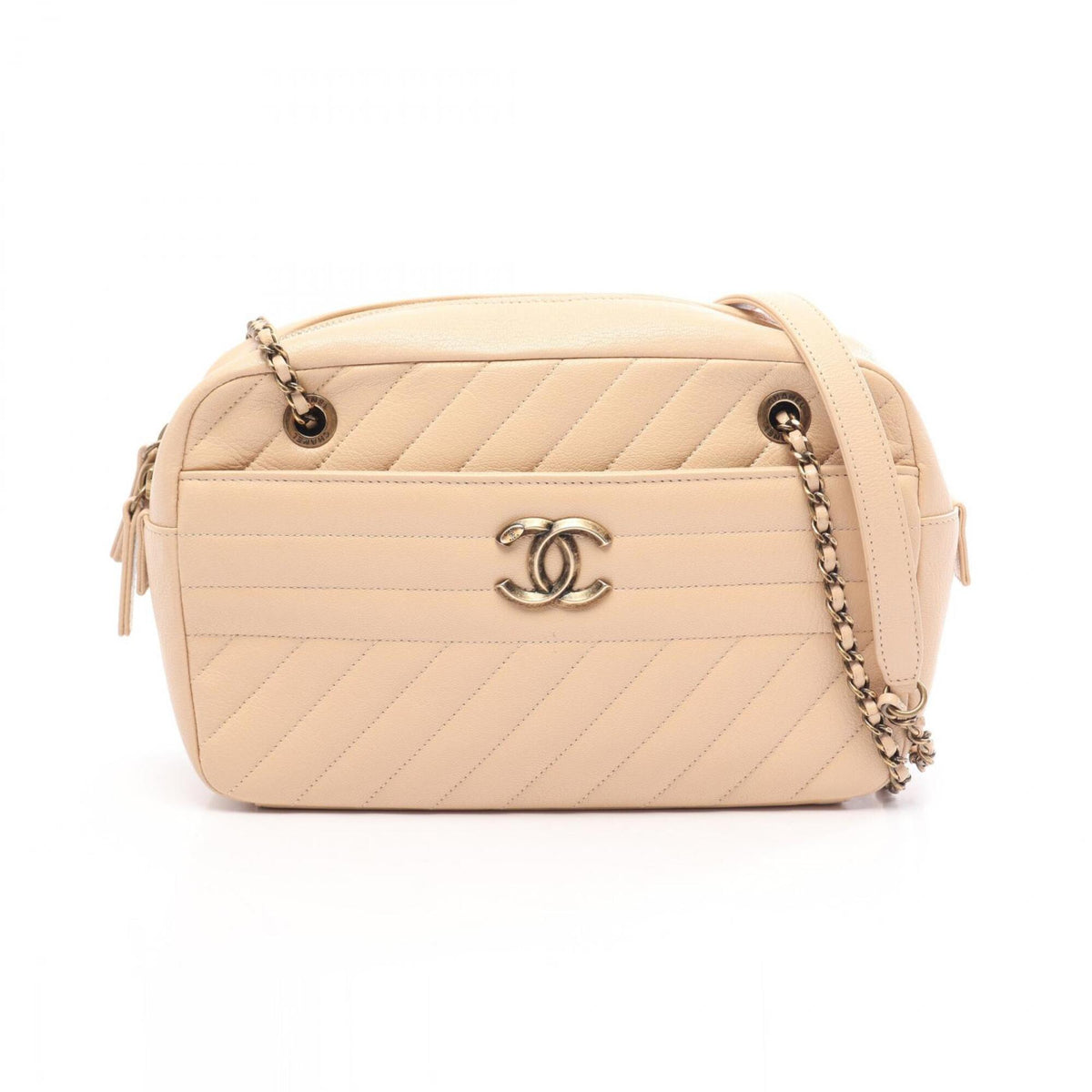 Chanel Beige Leather Handbag Shoulder Bag (Pre-Owned)