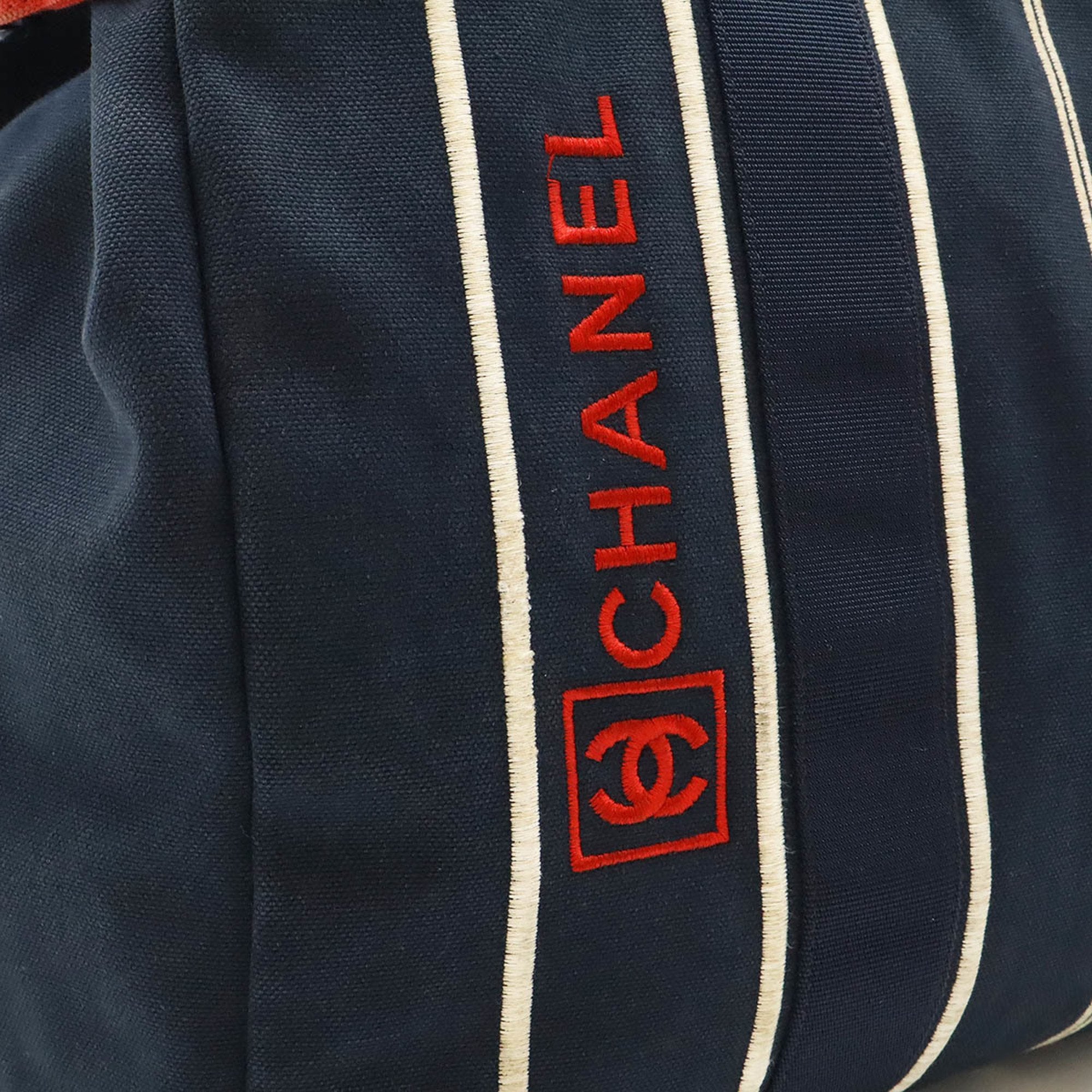 Chanel Sport Navy Red Color Canvas Shoulder Bag Tote Bag (Pre-Owned)
