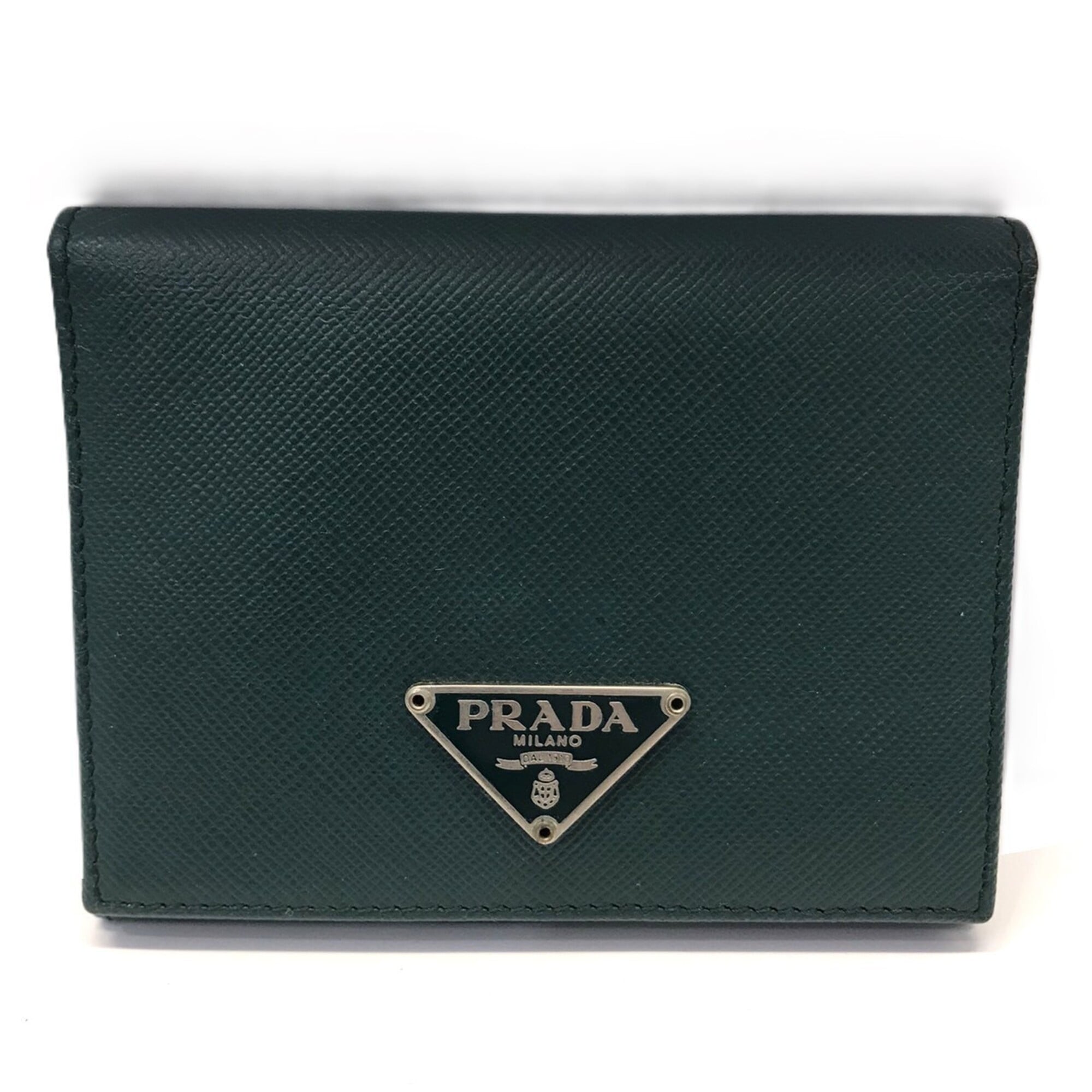 Prada Green Saffiano Triangle Wallet (Bi-Fold) (Pre-Owned)