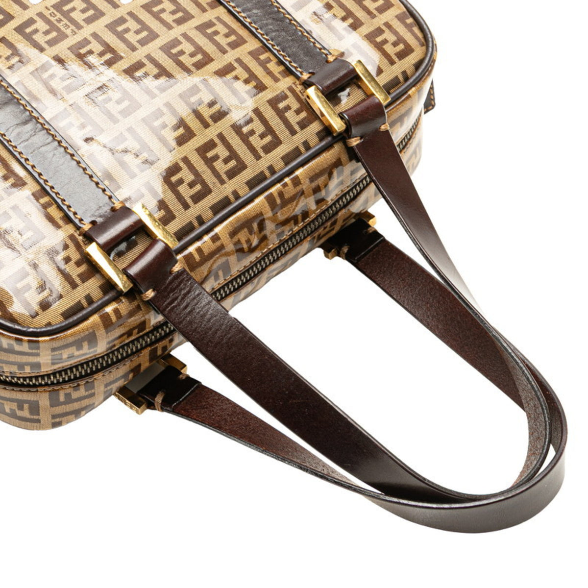 Fendi Brown Leather Canvas Handbag (Pre-Owned)