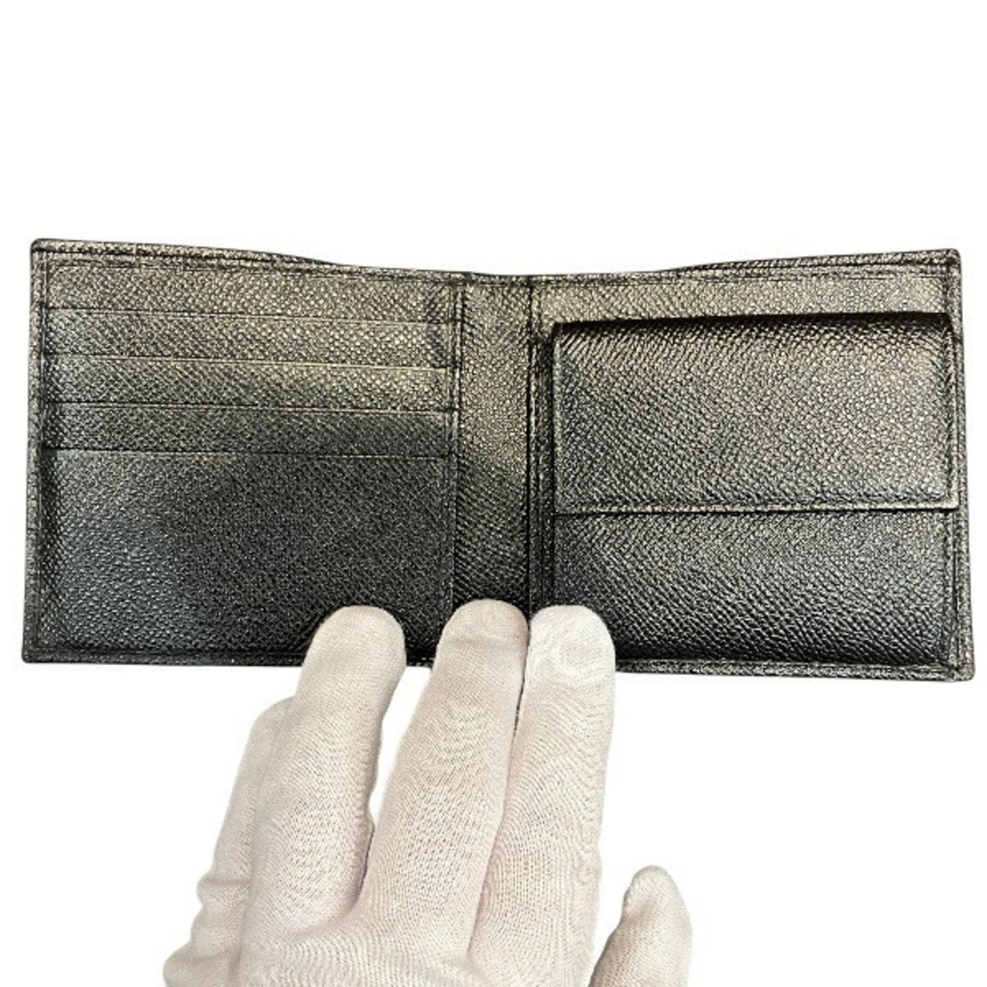 Bvlgari Black Blue Leather Coin Purse/Coin Case (Pre-Owned)