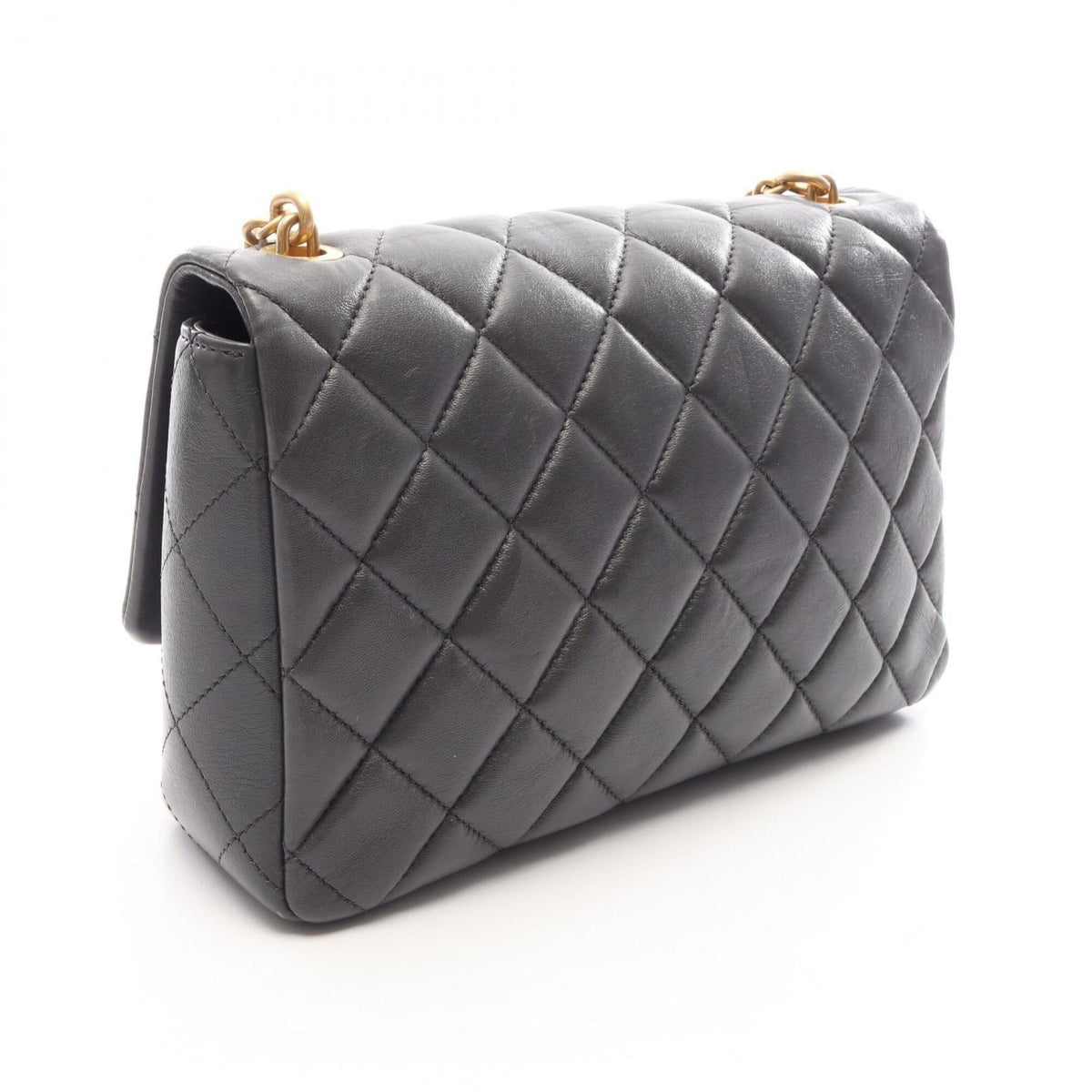 Chanel Gray Leather Handbag Shoulder Bag (Pre-Owned)
