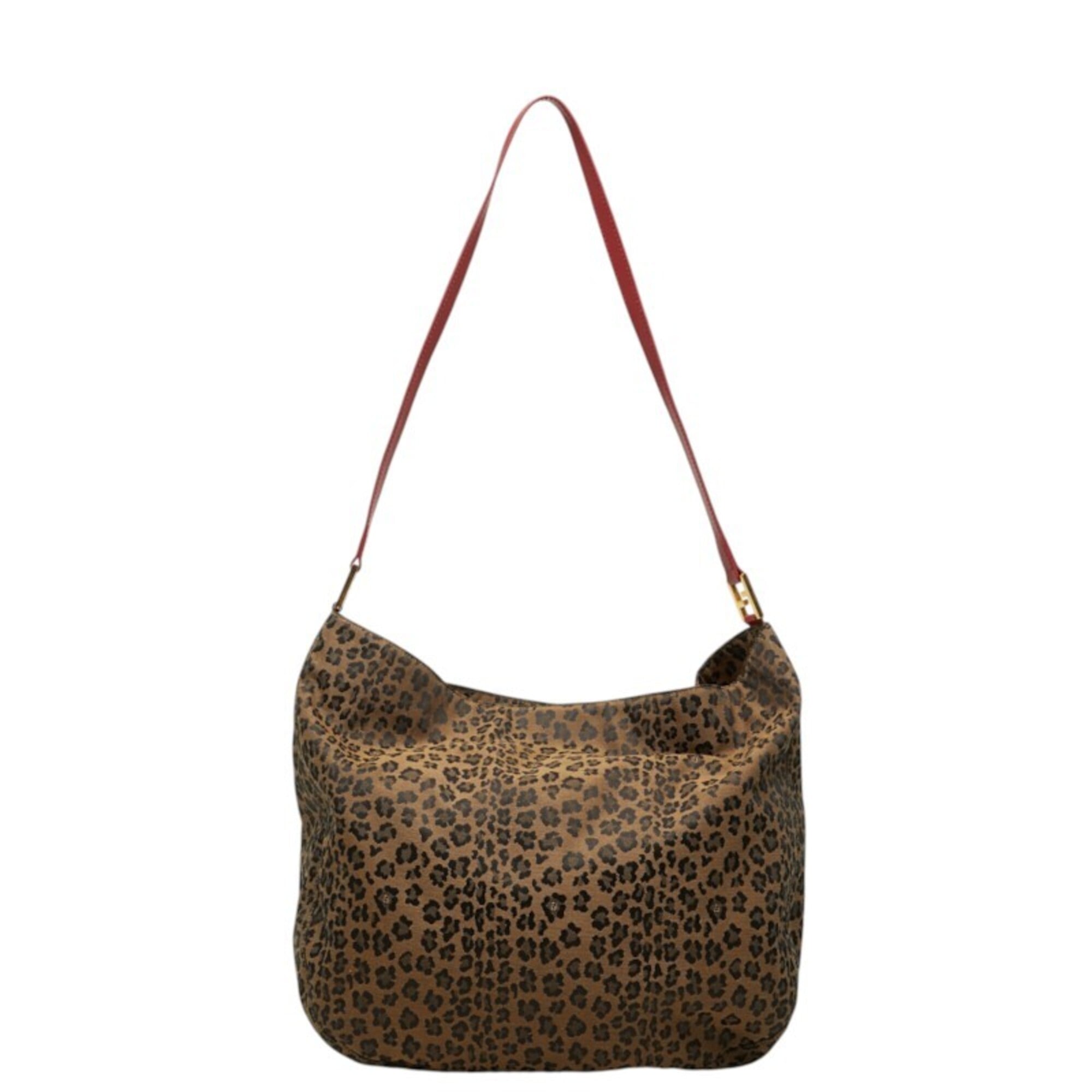 Fendi Brown Red Color Canvas Leather Shoulder Bag Tote Bag (Pre-Owned)