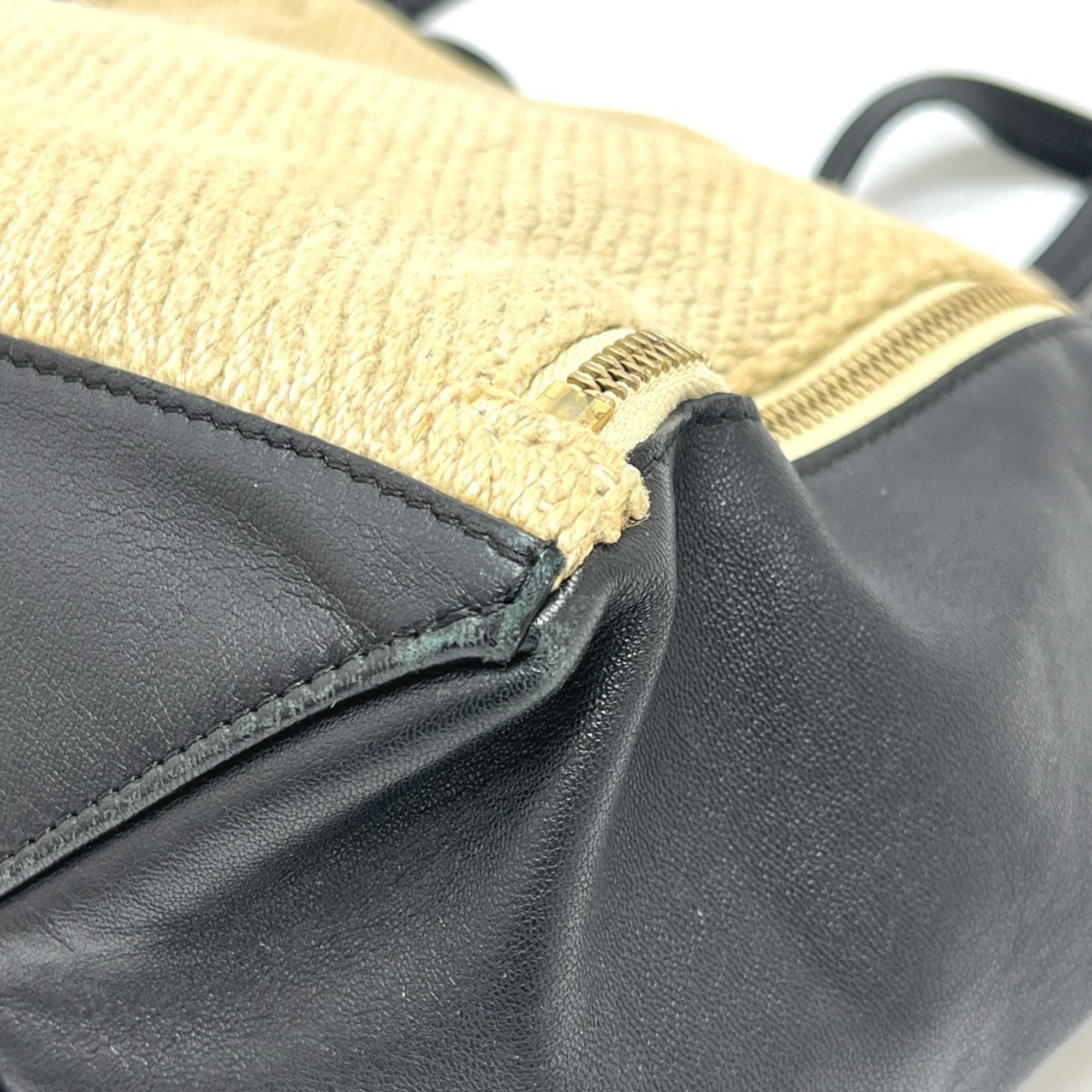 Celine Beige Black Hemp Leather Handbag Tote Bag (Pre-Owned)