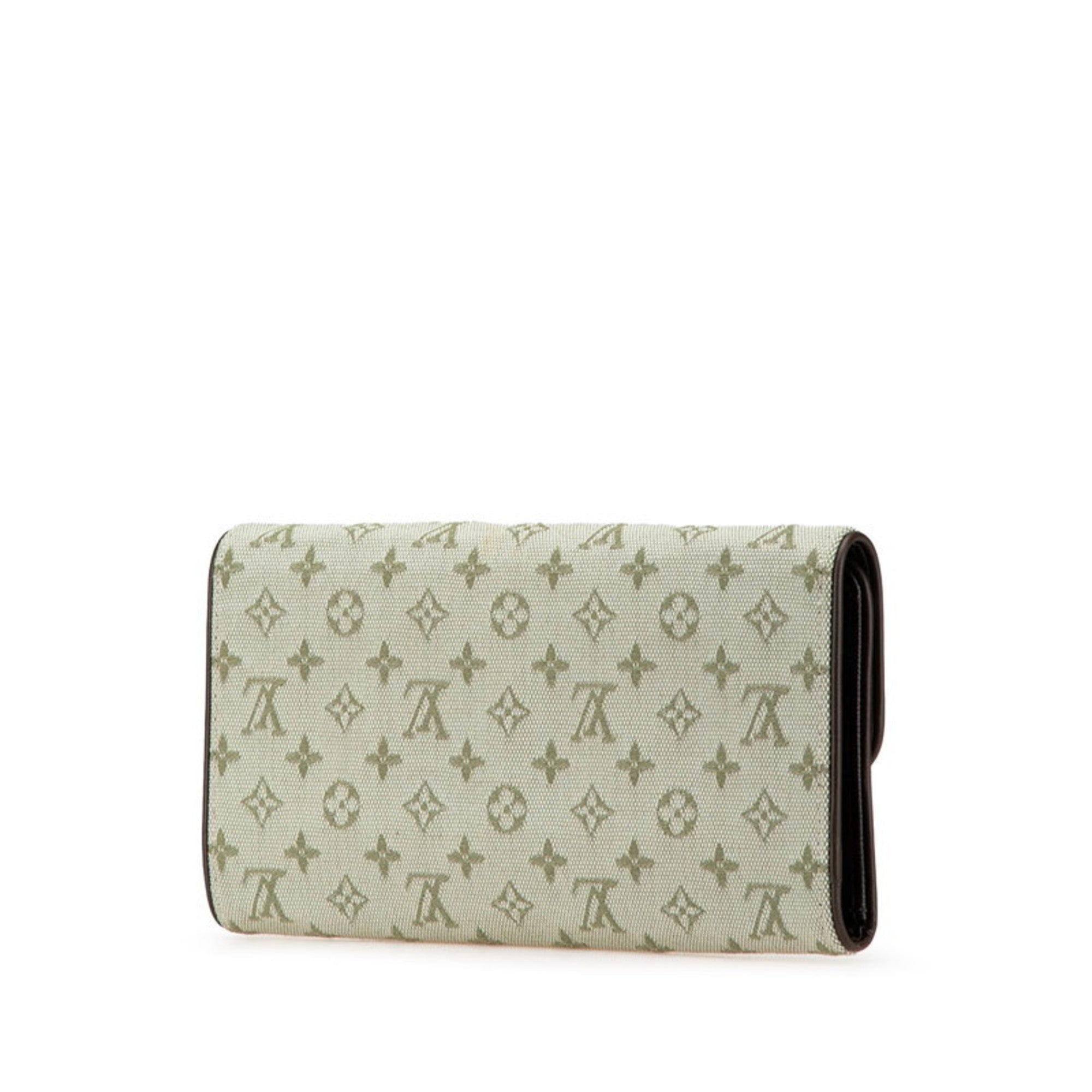 Louis Vuitton Brown Green Canvas Leather Long Wallet (Bi-Fold) (Pre-Owned)