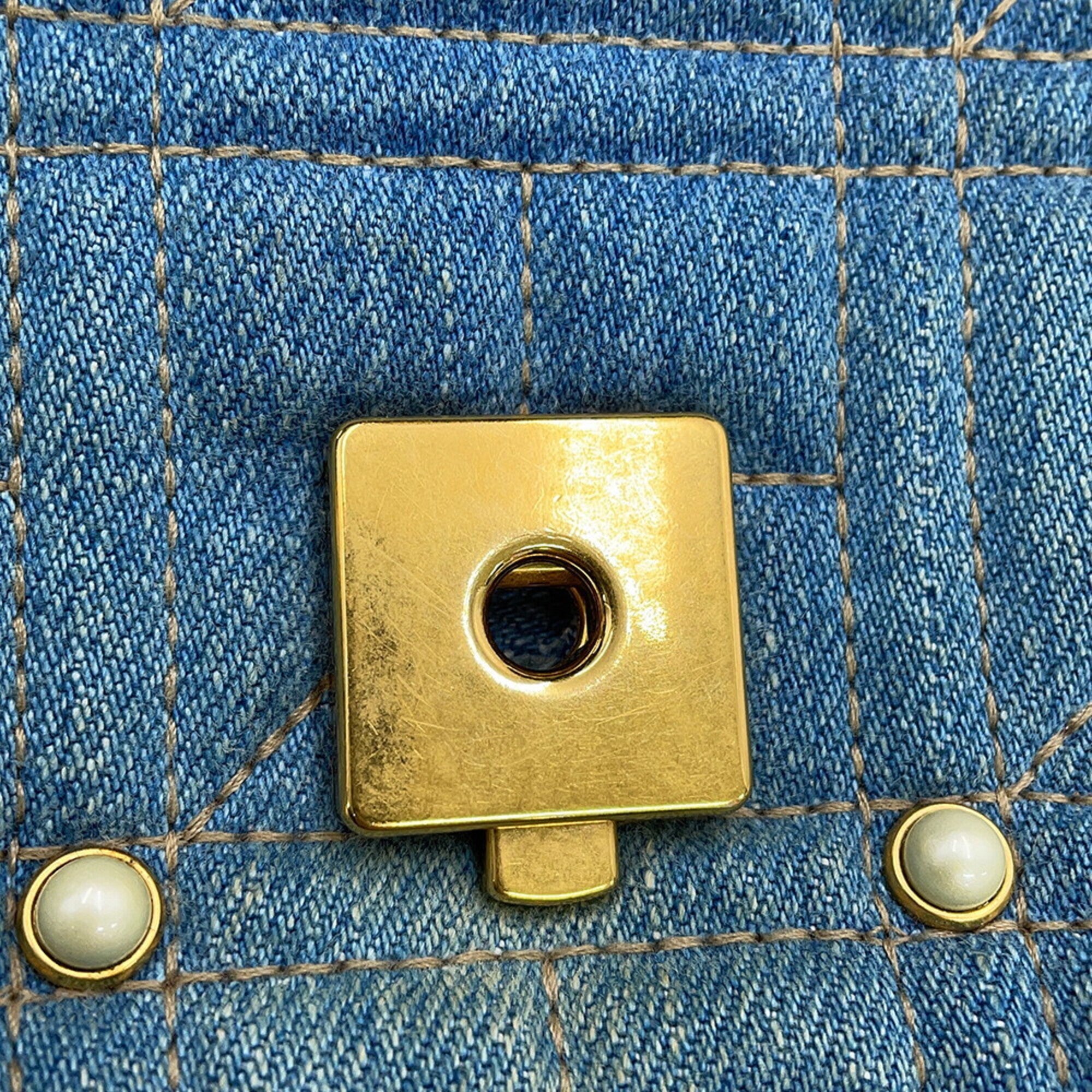 Gucci Gg Marmont Blue Denim Leather Handbag Shoulder Bag (Pre-Owned)
