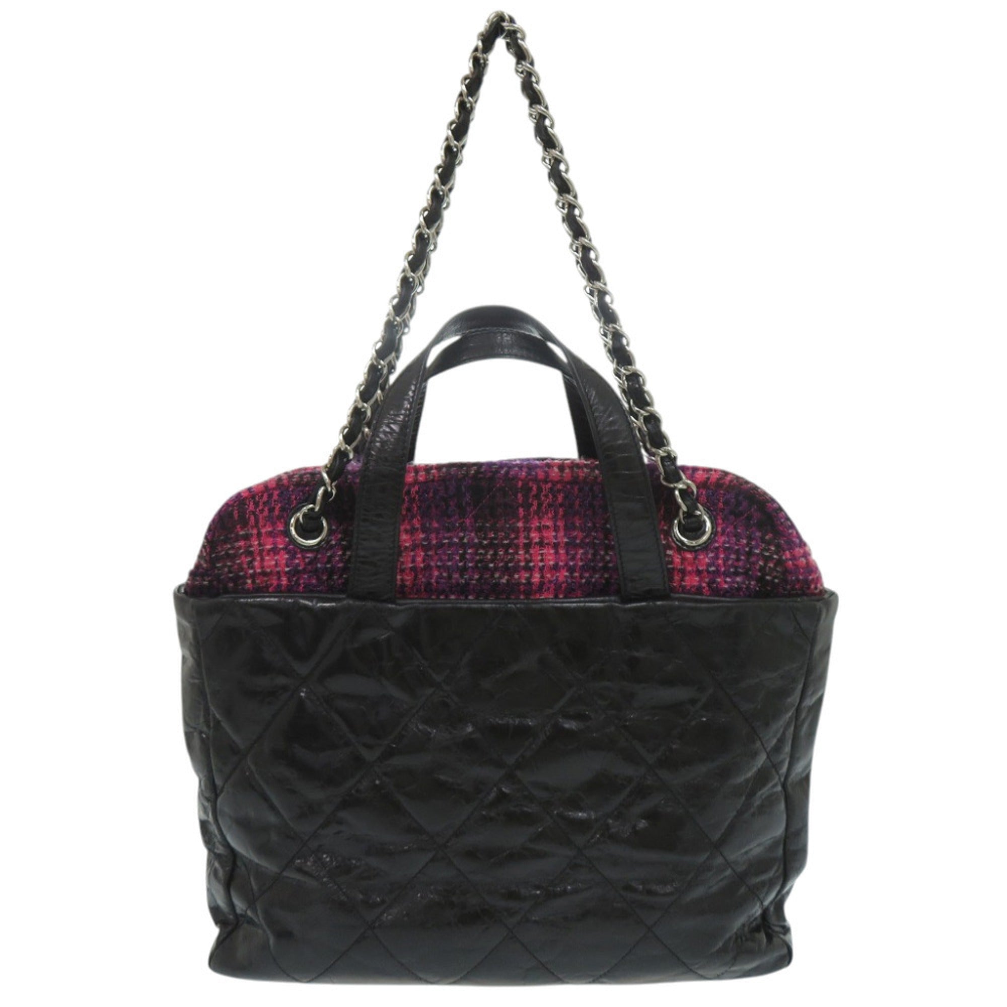Chanel Black Pink Leather Tweed Handbag (Pre-Owned)