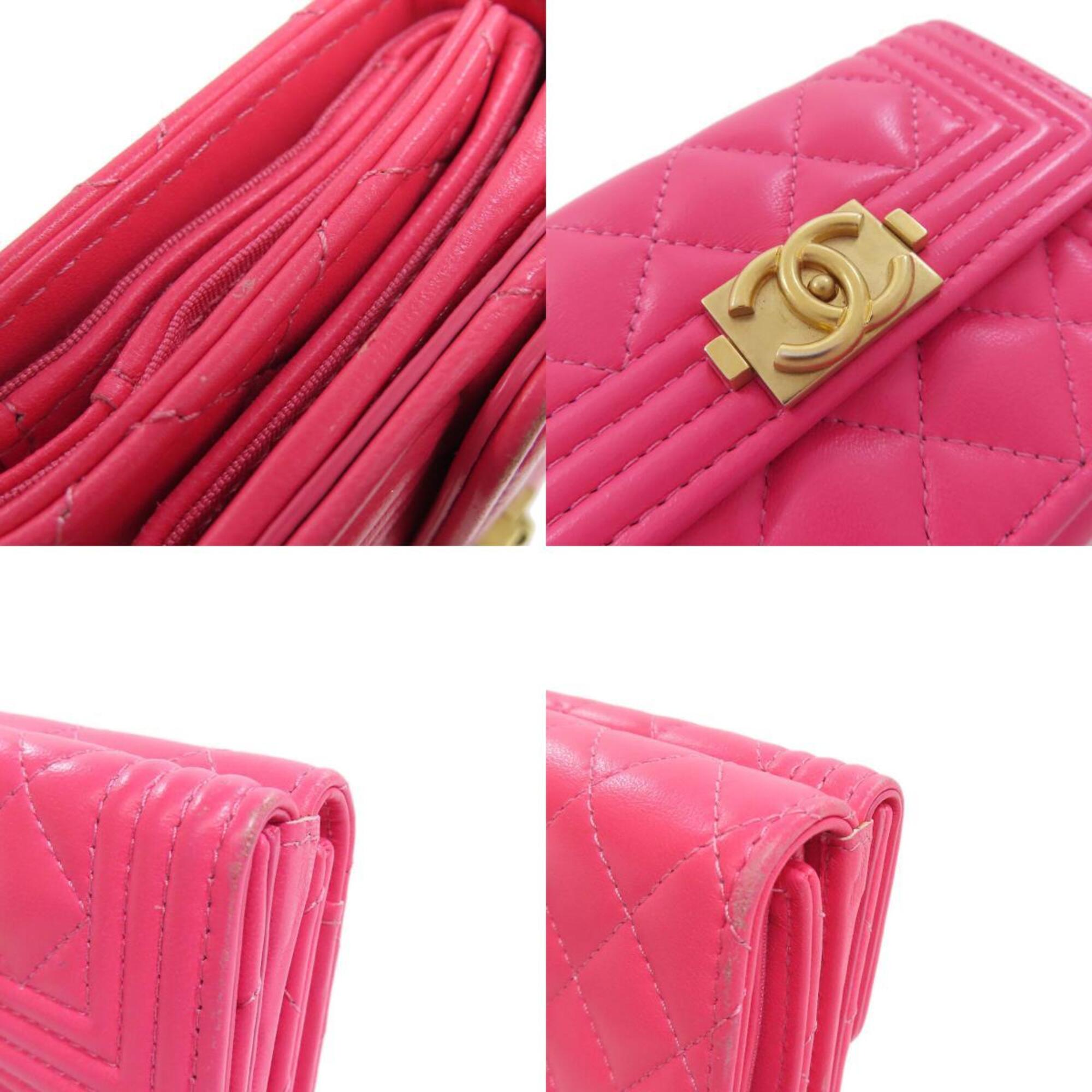 Chanel Boy Chanel Pink Leather Wallet (Tri-Fold) (Pre-Owned)
