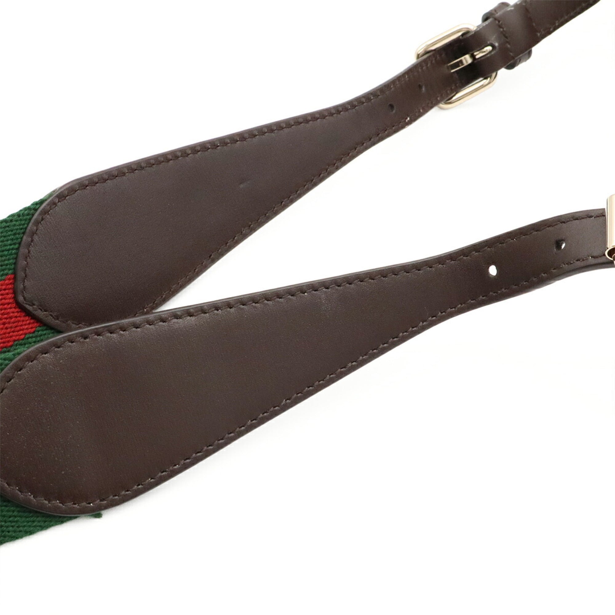 Gucci Beige Dark Brown Green Red Color Canvas Leather Shoulder Bag (Pre-Owned)