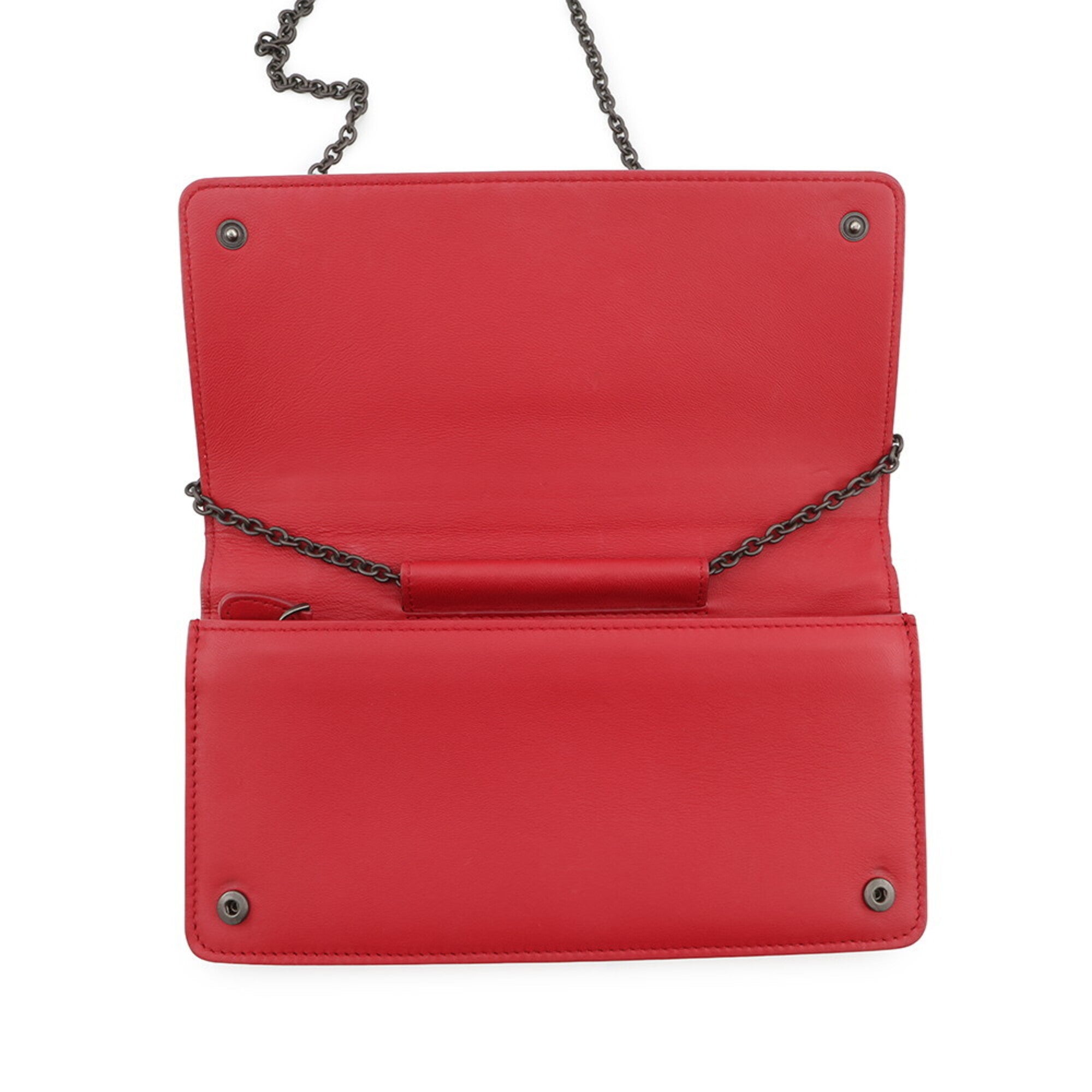 Bottega Veneta Red Color Leather Chain/Shoulder Wallet (Pre-Owned)