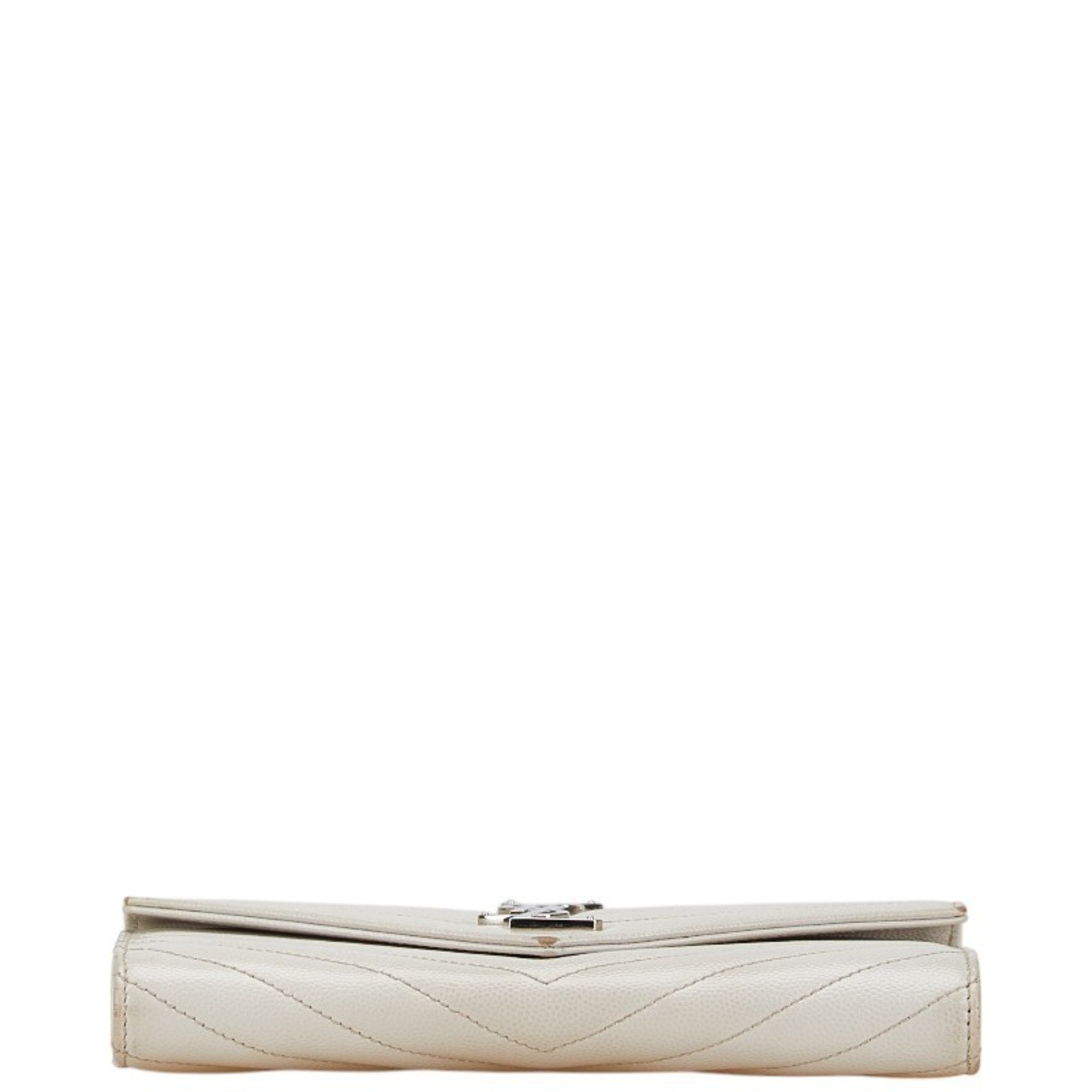 Saint Laurent White Leather Long Wallet (Bi-Fold) (Pre-Owned)