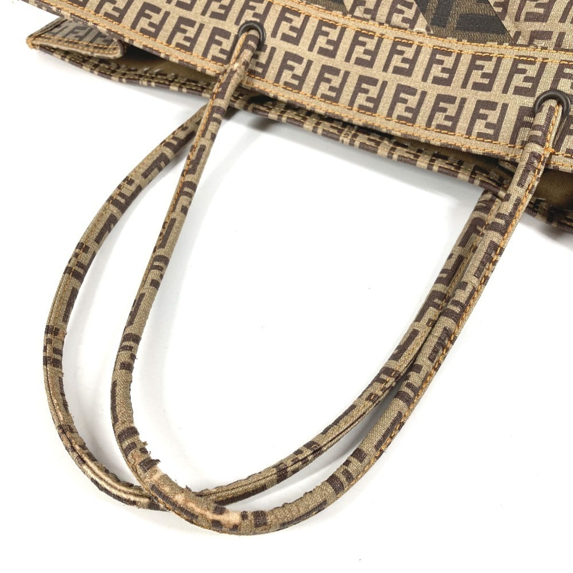 Fendi Zucca Beige Brown Coated Canvas Shoulder Bag Tote Bag (Pre-Owned)