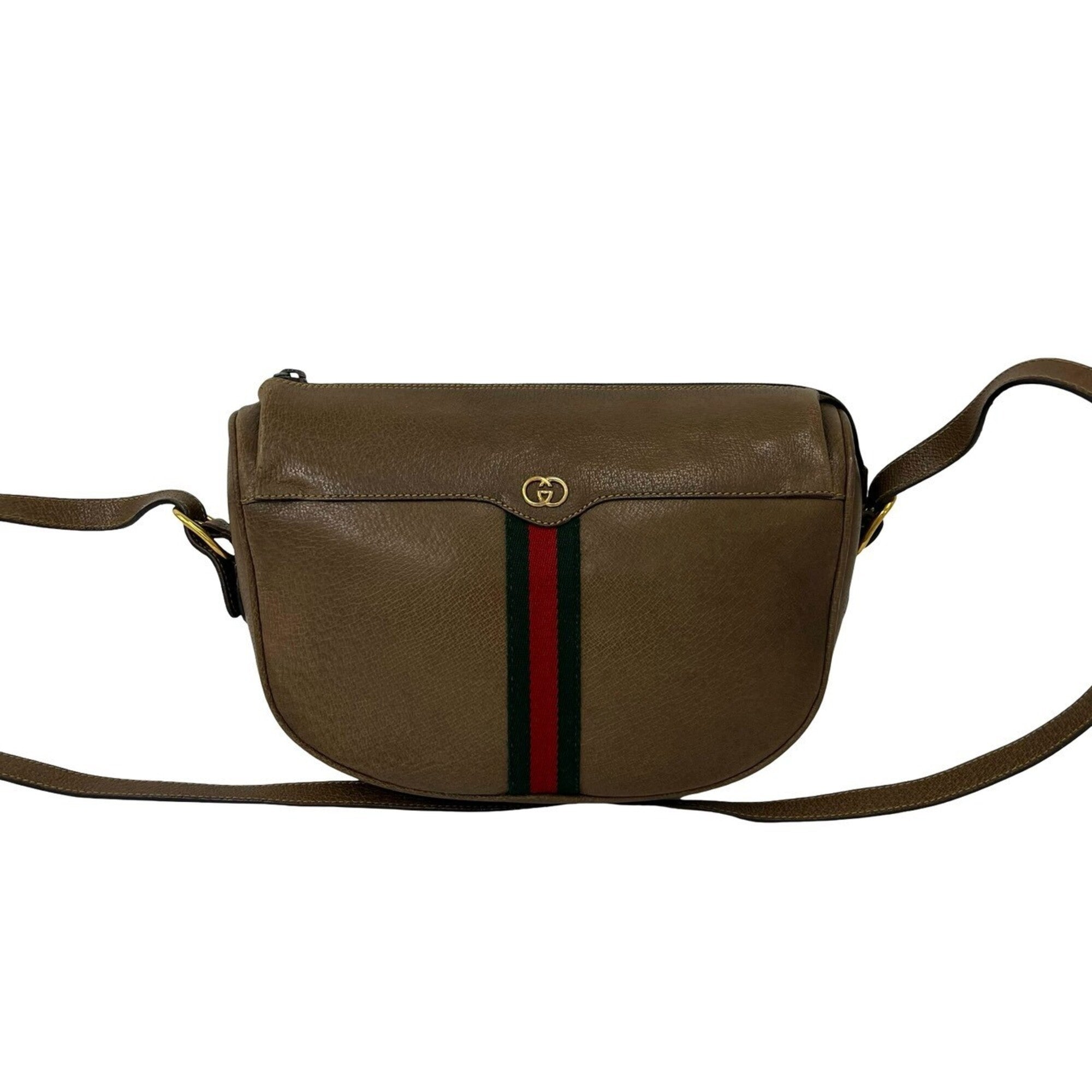 Gucci Brown Green Red Color Leather Pochette Shoulder Bag (Pre-Owned)