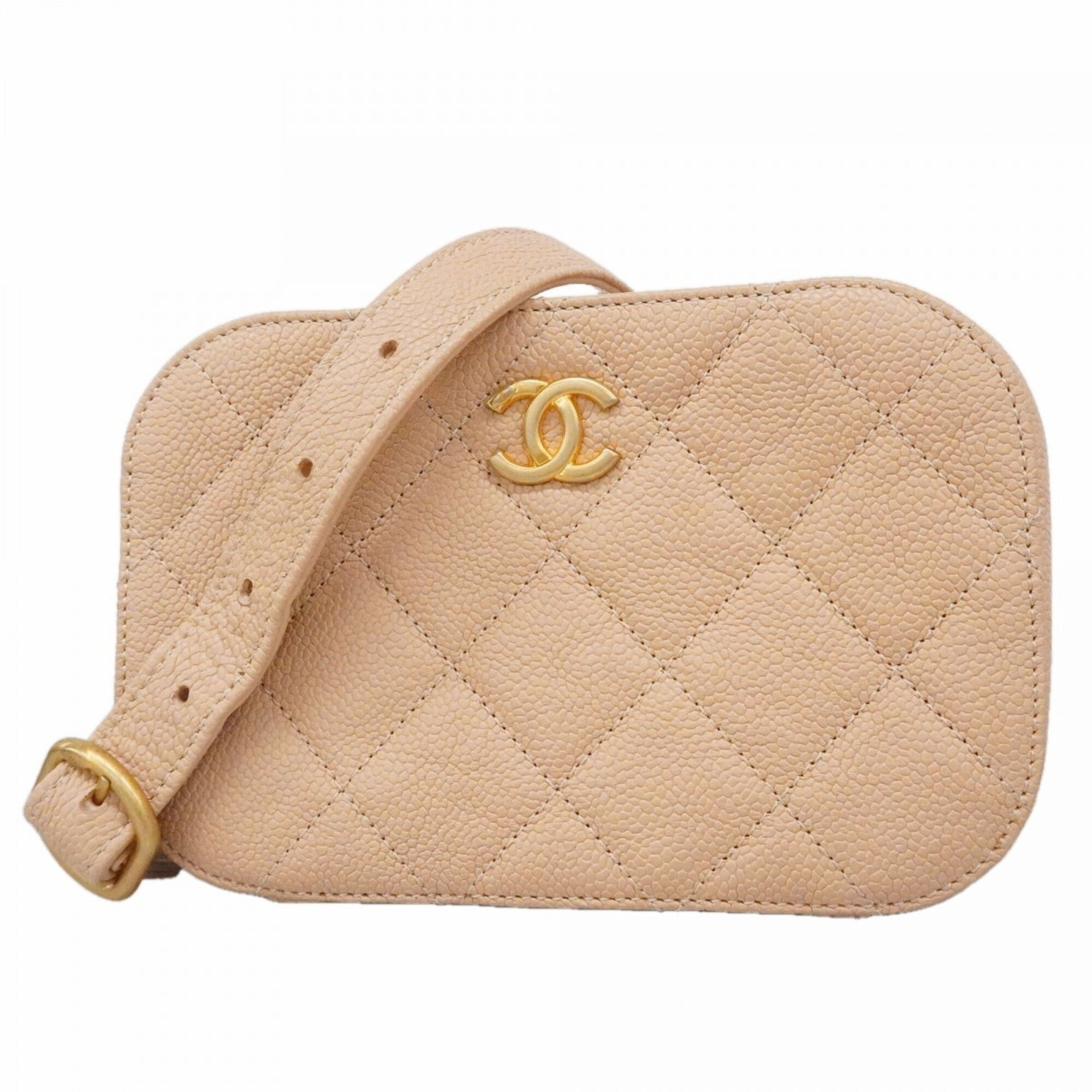 Chanel Beige Grained Calfskin Shoulder Bag (Pre-Owned)