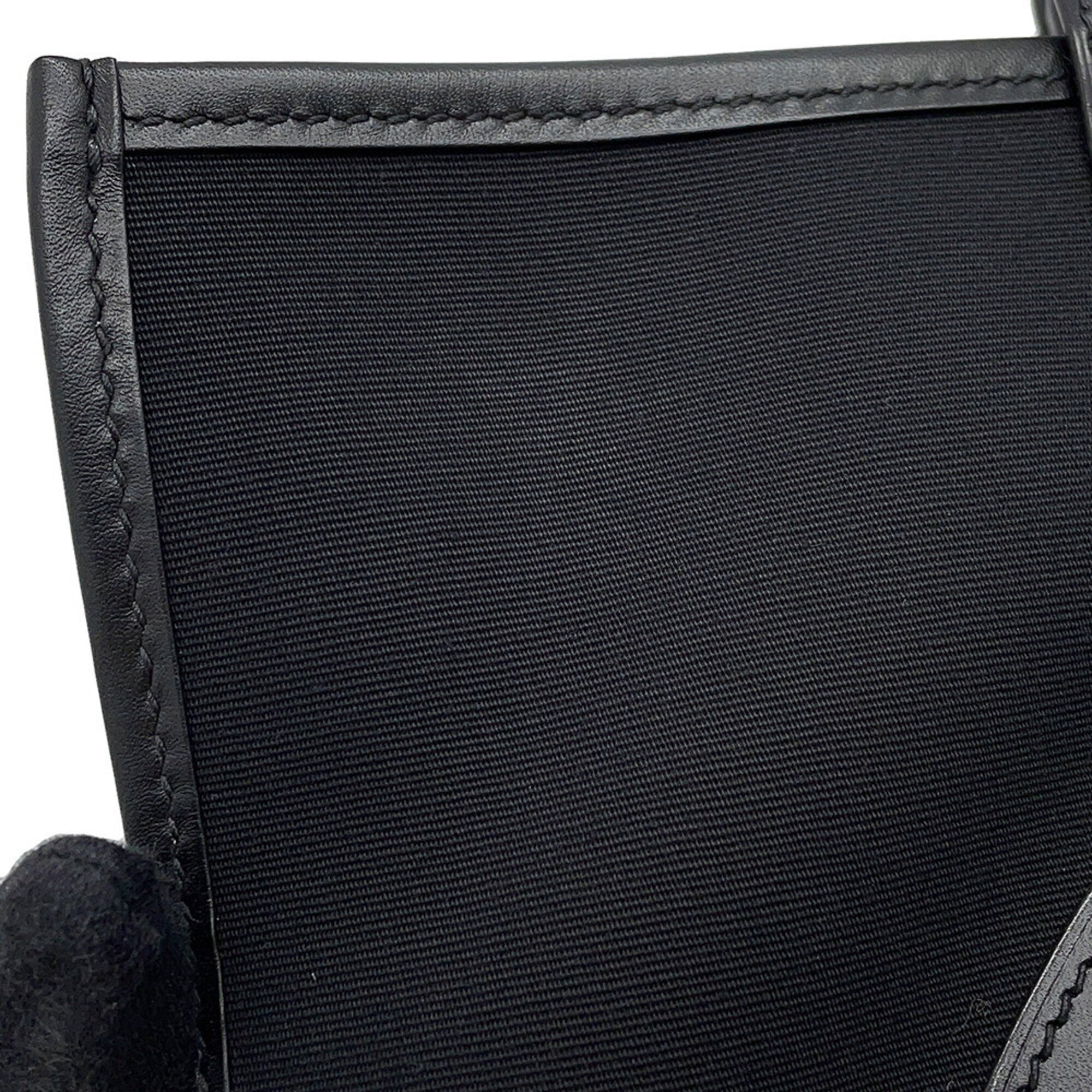 Hermes Black Toile Officier Swift Leather Handbag Tote Bag (Pre-Owned)