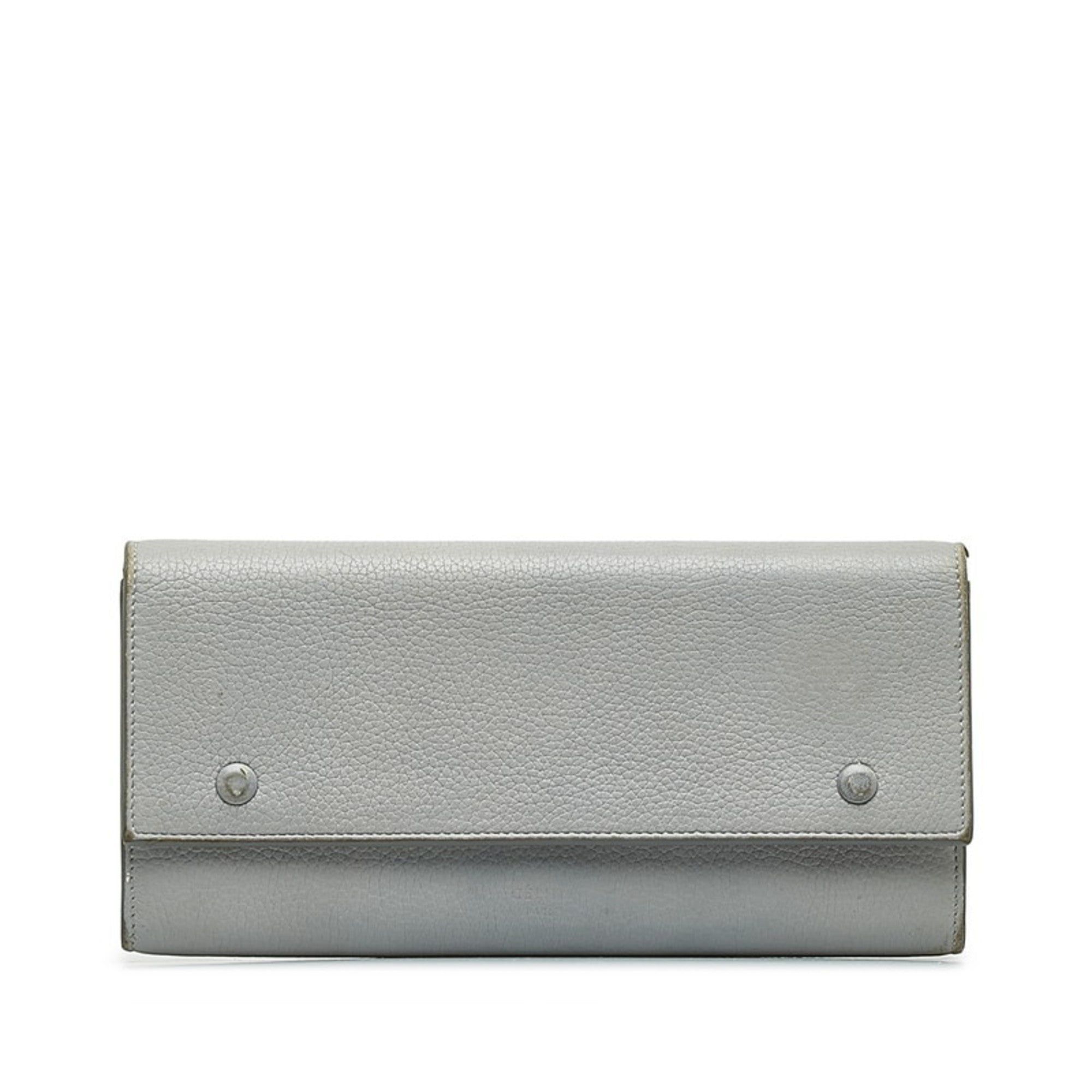 Celine Gray Leather Long Wallet (Bi-Fold) (Pre-Owned)