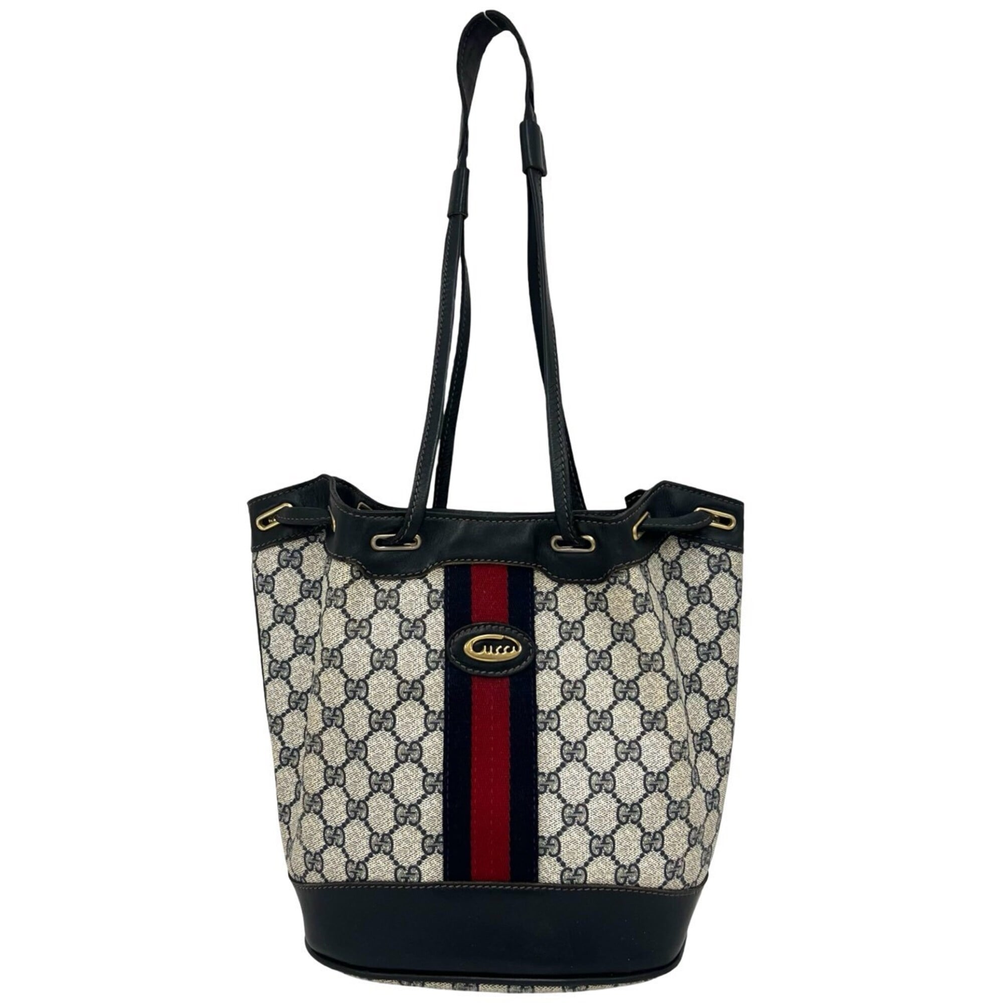 Gucci Navy Red Color Pvc Leather Shoulder Bag Tote Bag (Pre-Owned)
