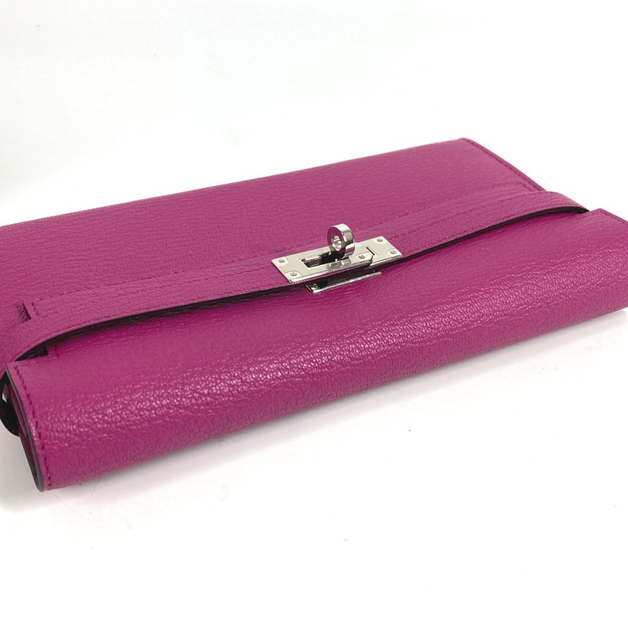 Hermes Rose Purple Chevre Leather Long Wallet (Bi-Fold) (Pre-Owned)